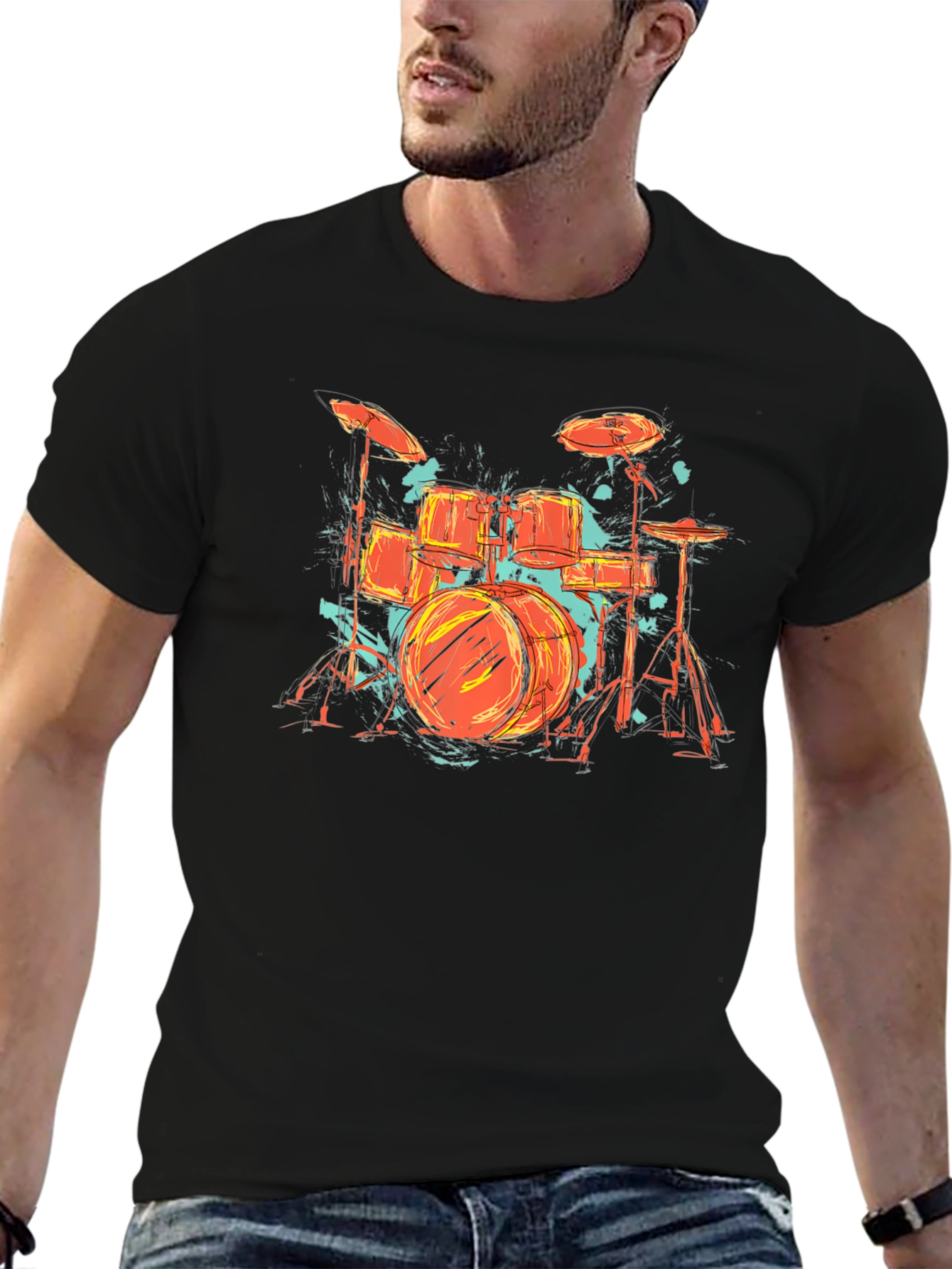 Black Drum Set Graphic Tee - Band Lover's Black T-Shirt view 6