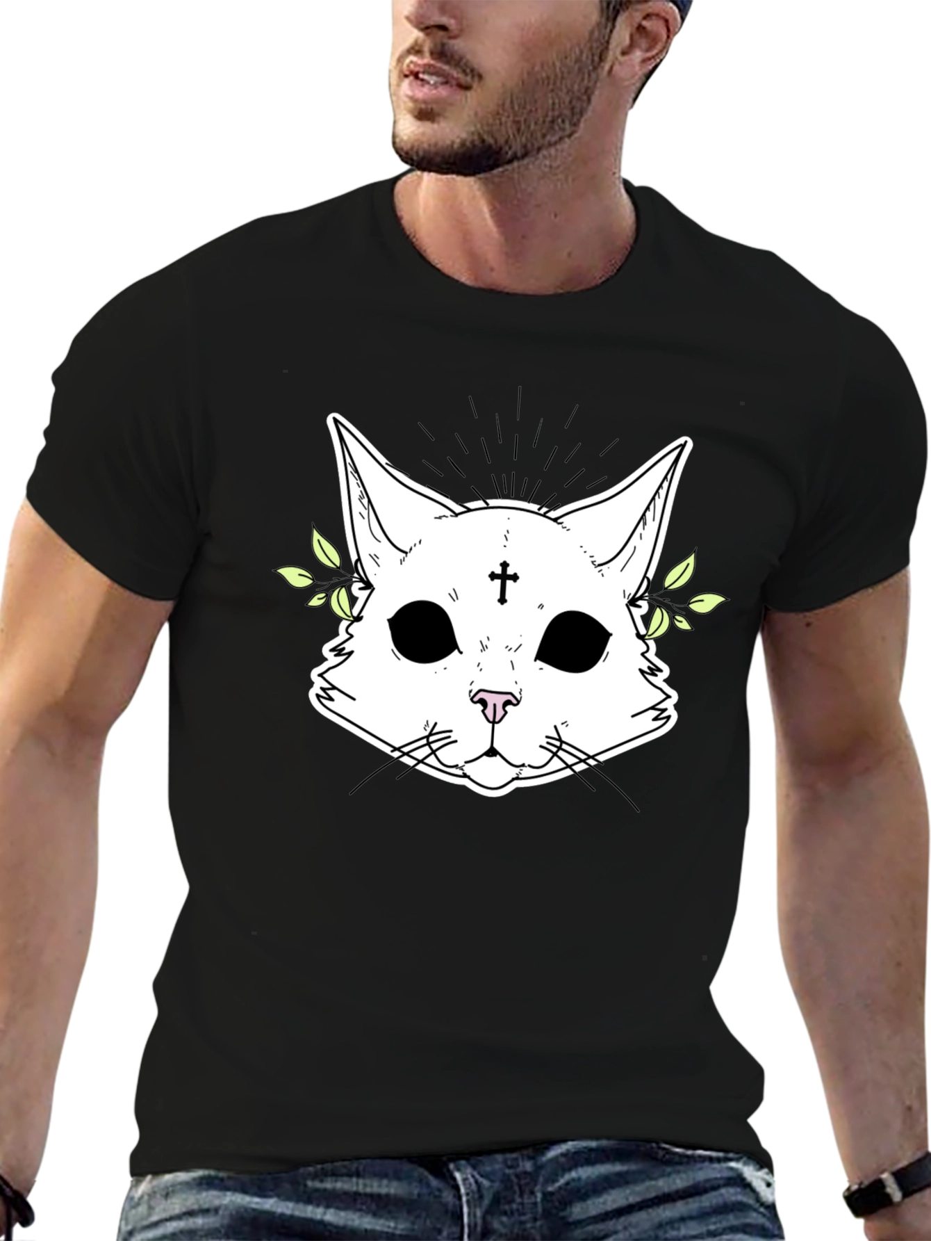 Black Mystic Cat Graphic T-Shirt view 6