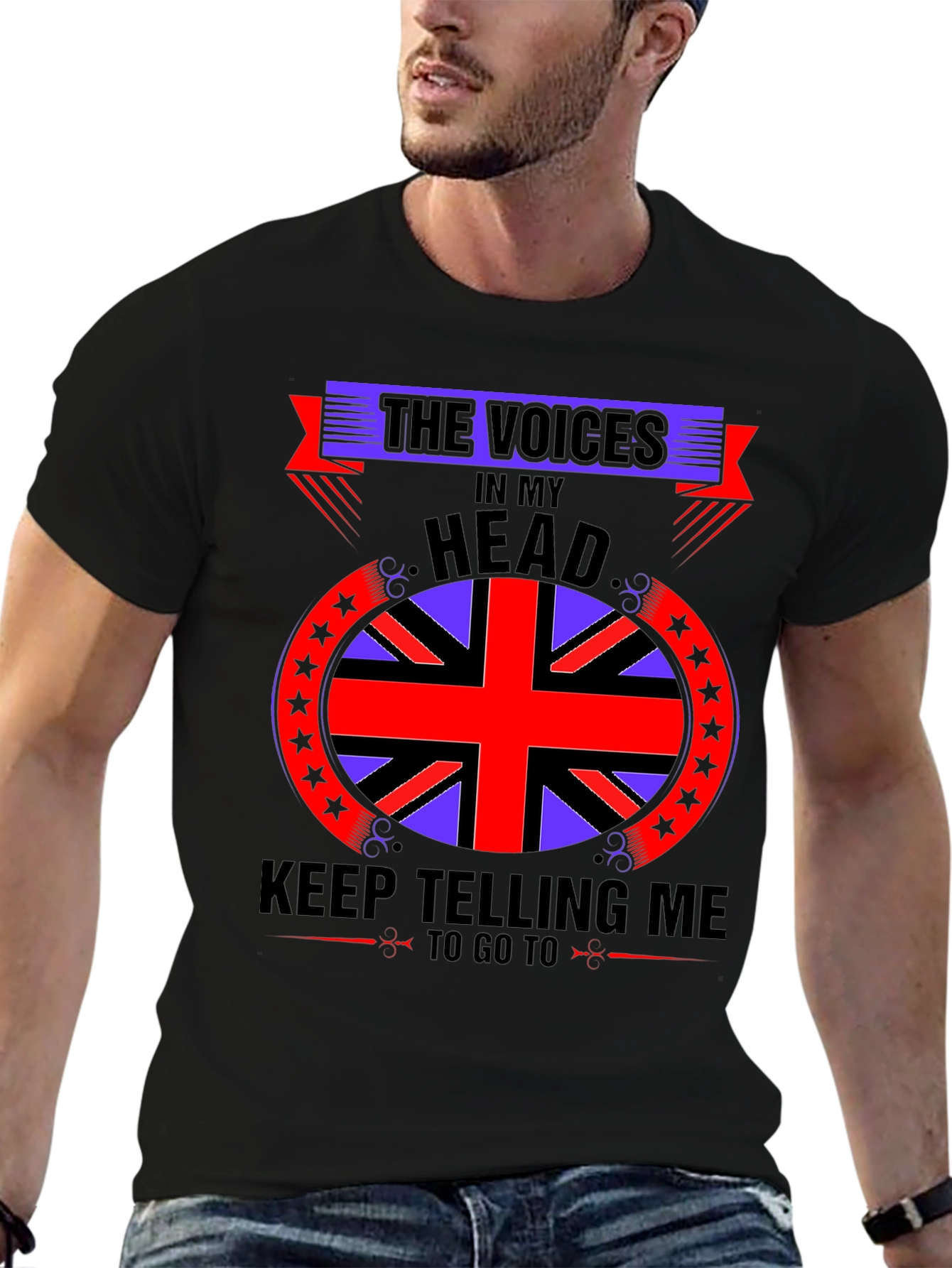 Black Voices In My Head T-Shirt, British Flag view 6