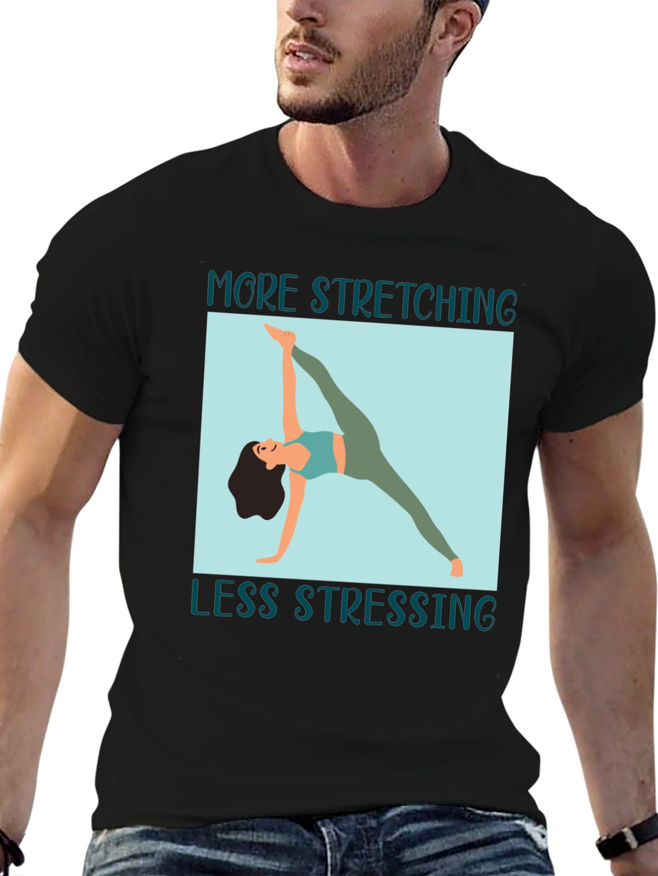 Black Stretching Graphic Tee: More Stretching, Less Stressing view 6