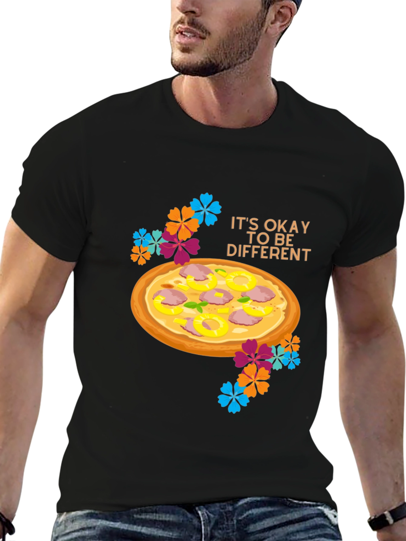 Black Pizza Be Different Graphic T-Shirt view 6