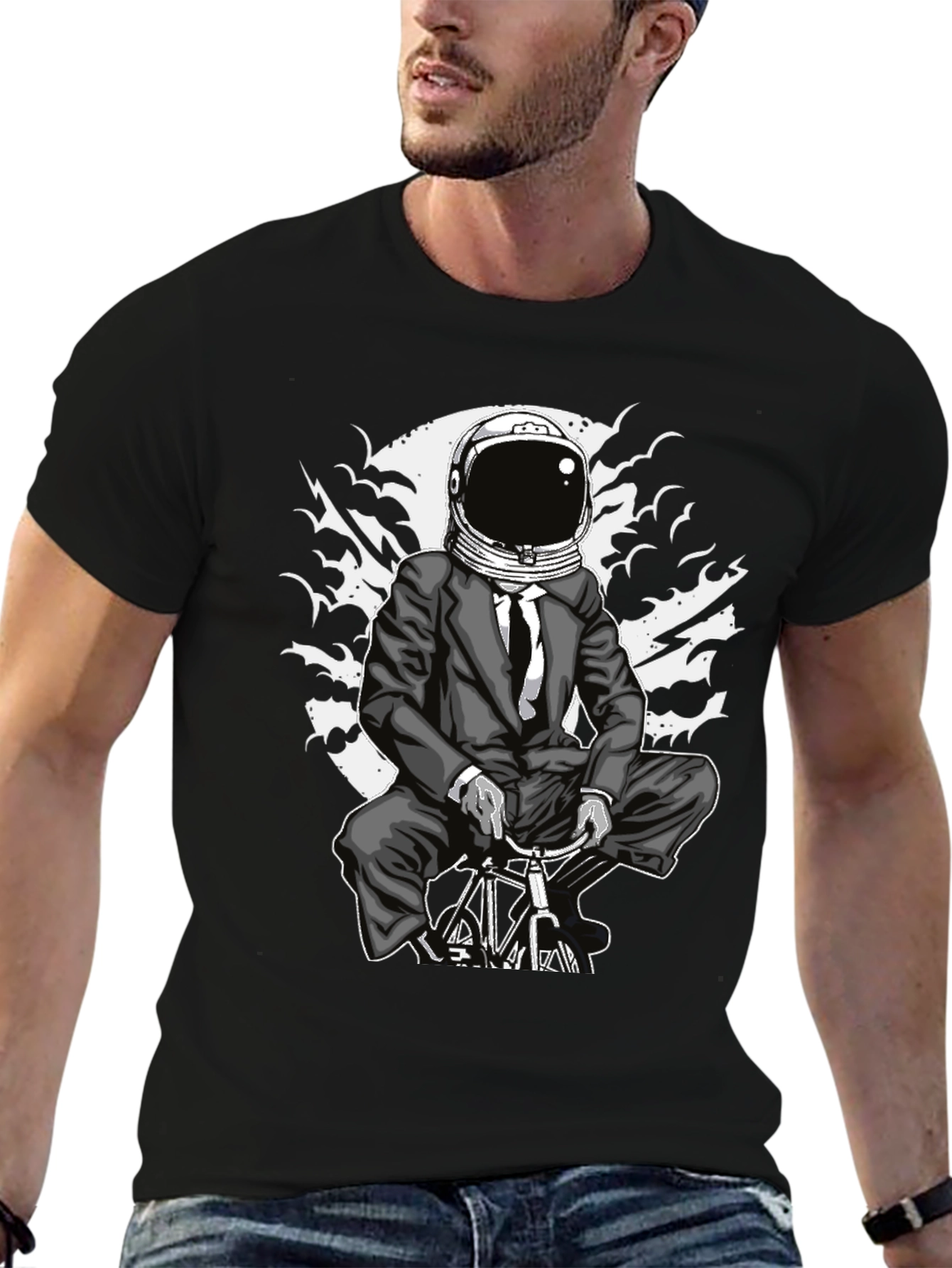 Black Astronaut Biker Black T-Shirt - Unique Graphic Tee view 6