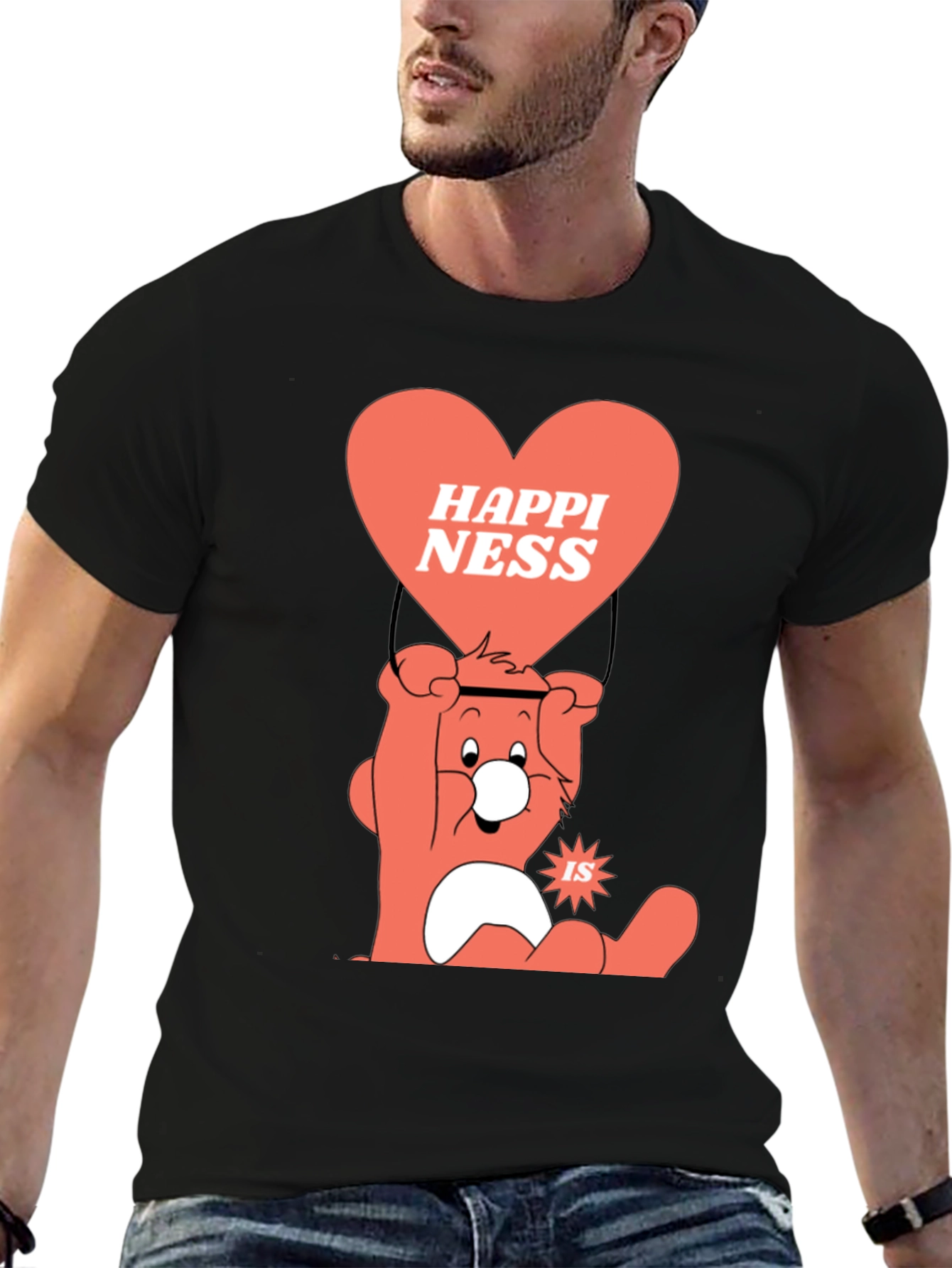 Black Happiness Bear Graphic T-Shirt view 6