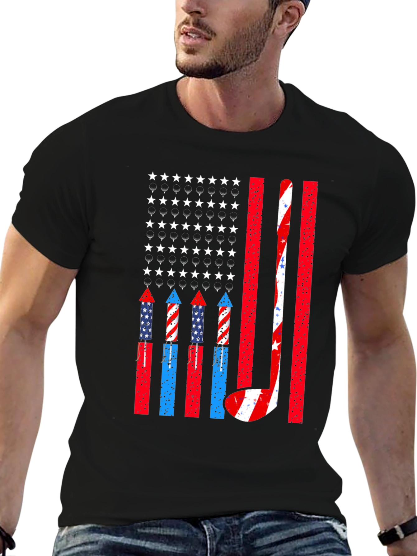 Black Patriotic Hockey USA Flag T-Shirt view 6