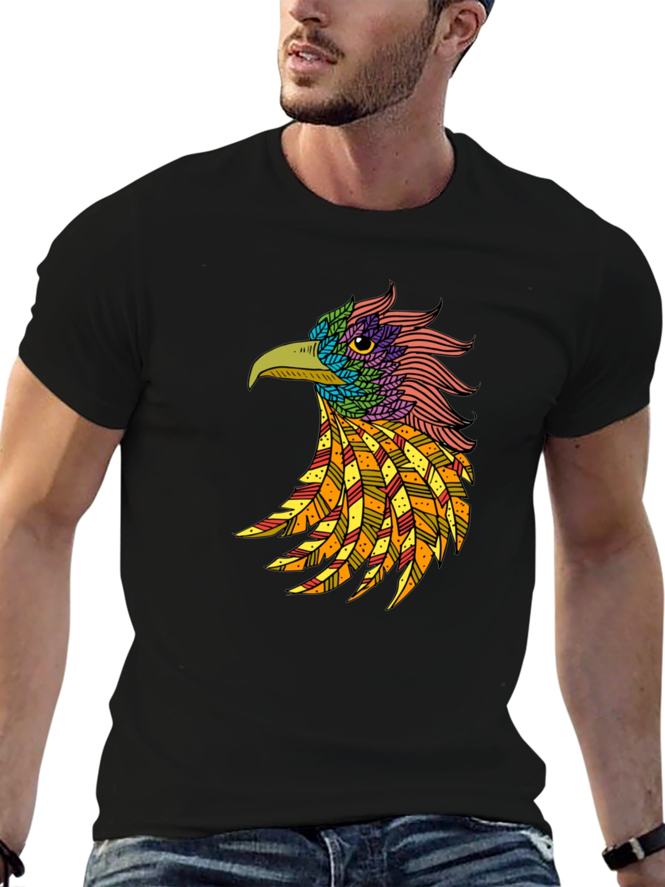 Black Cool Bird Graphic Print T-Shirt view 6