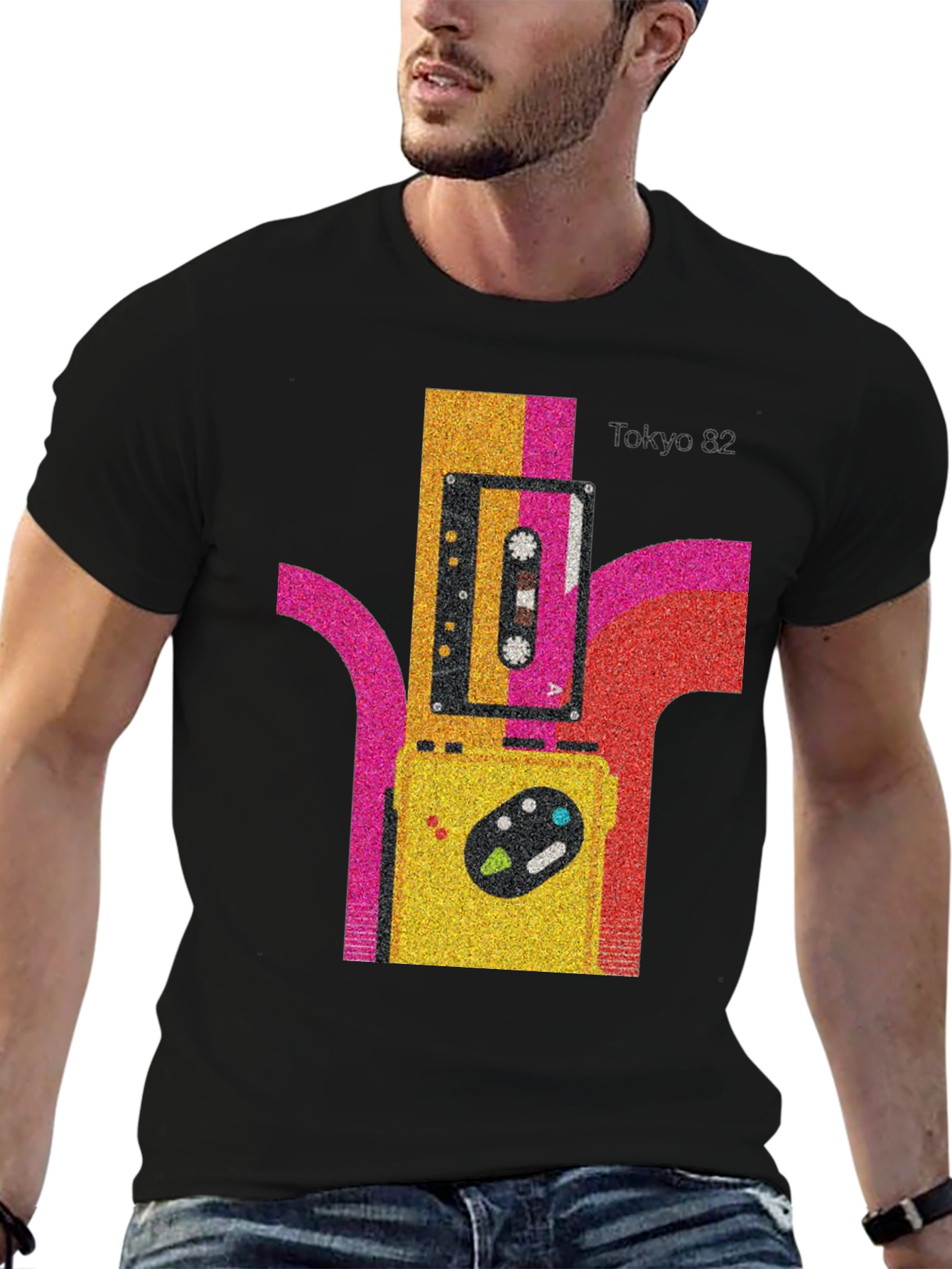 Black Tokyo 82 Retro Cassette Player Graphic Tee view 6