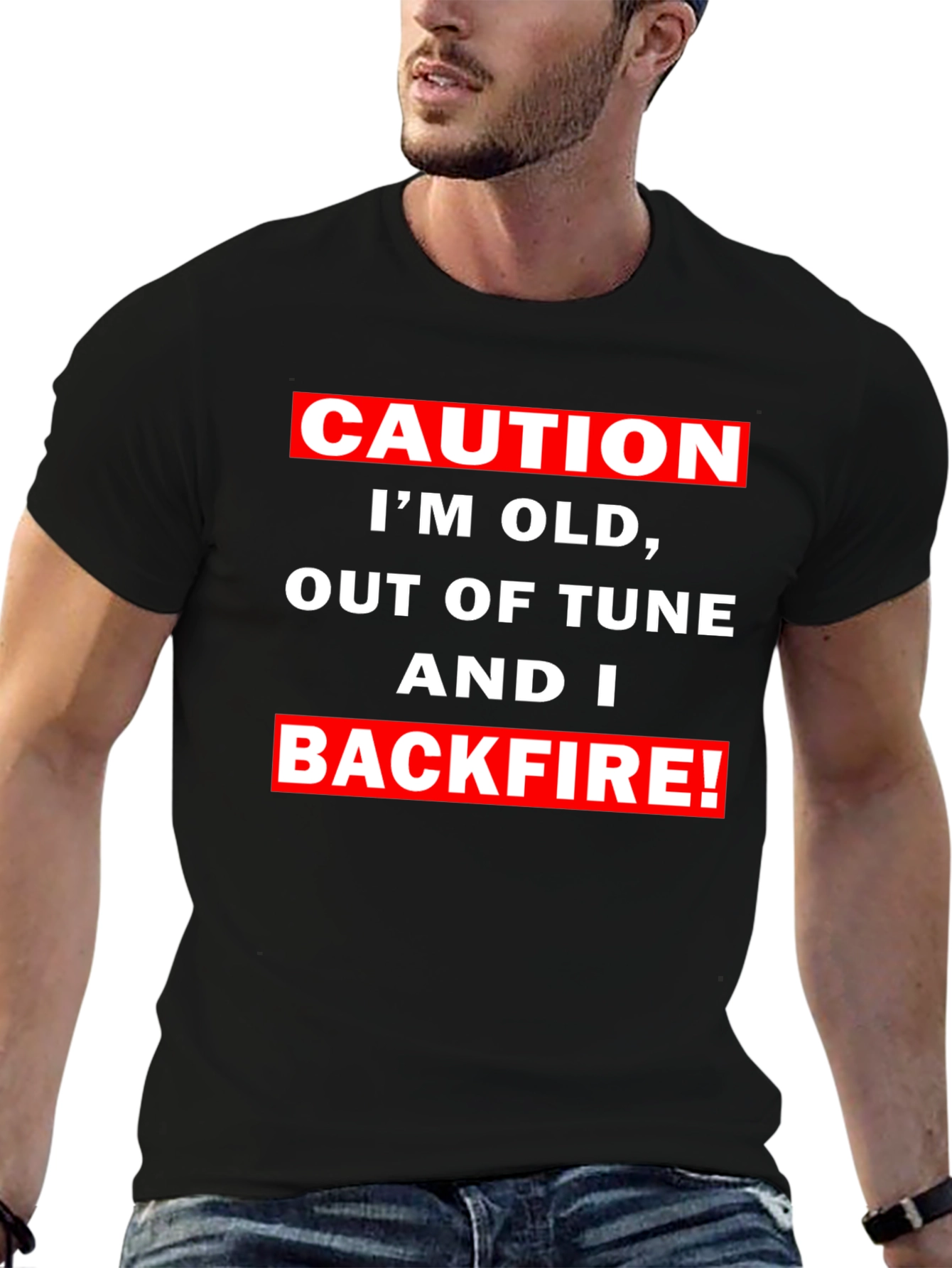 Black Caution I'm Old Funny Graphic T-Shirt view 6