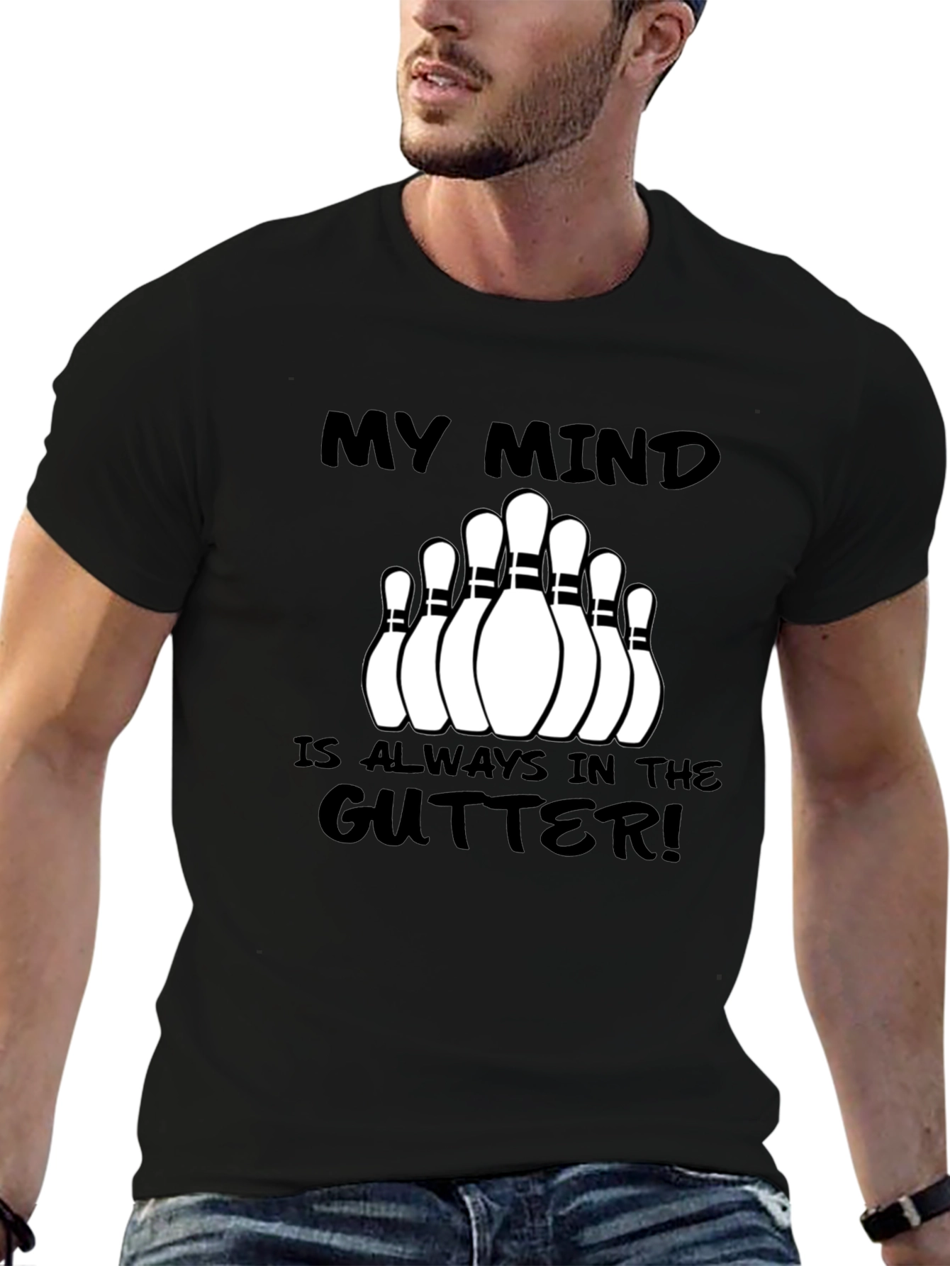Black My Mind is Always in the Gutter Bowling T-Shirt view 6