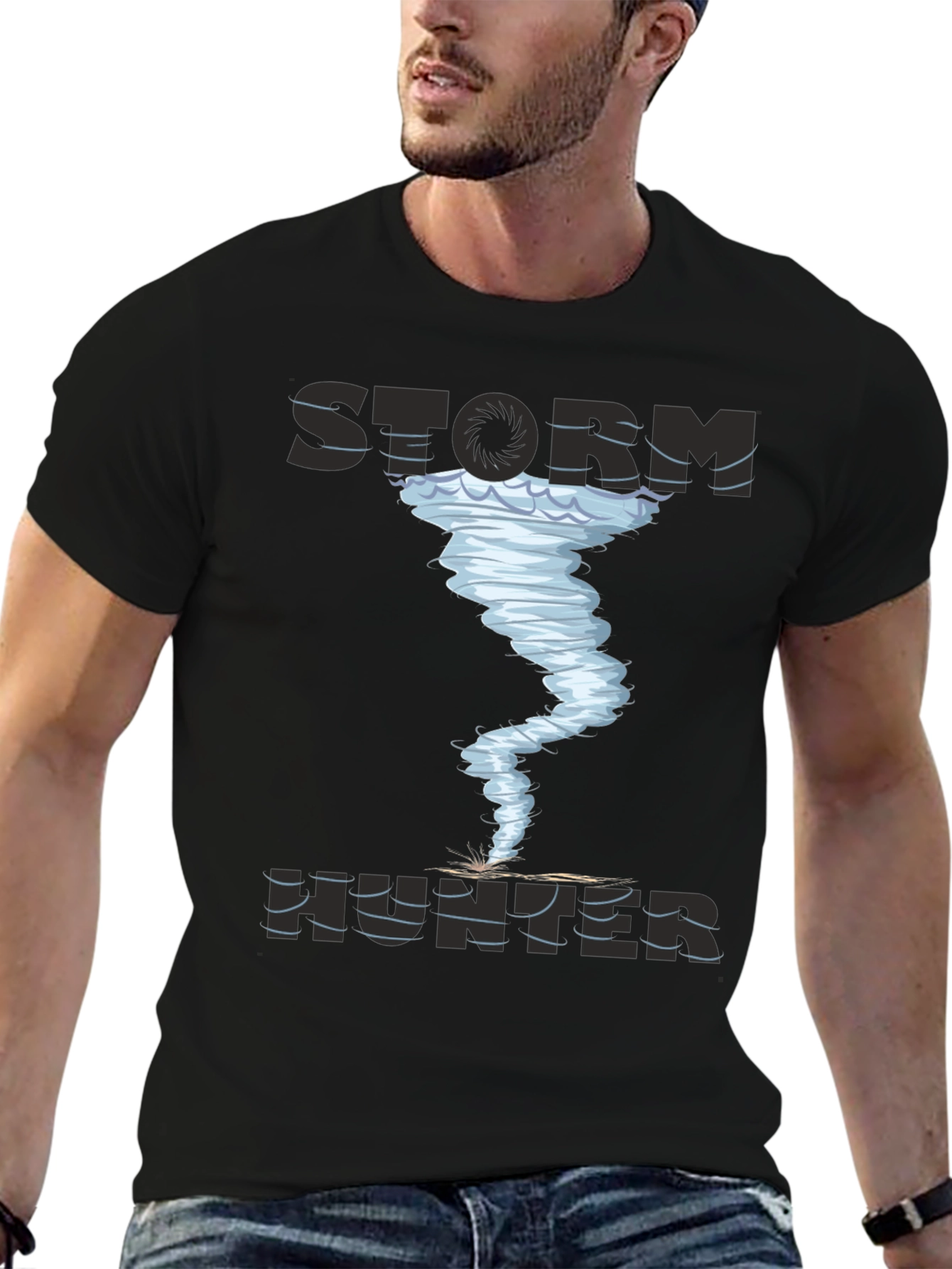 Black Storm Hunter Graphic Tee - Tornado Design view 6