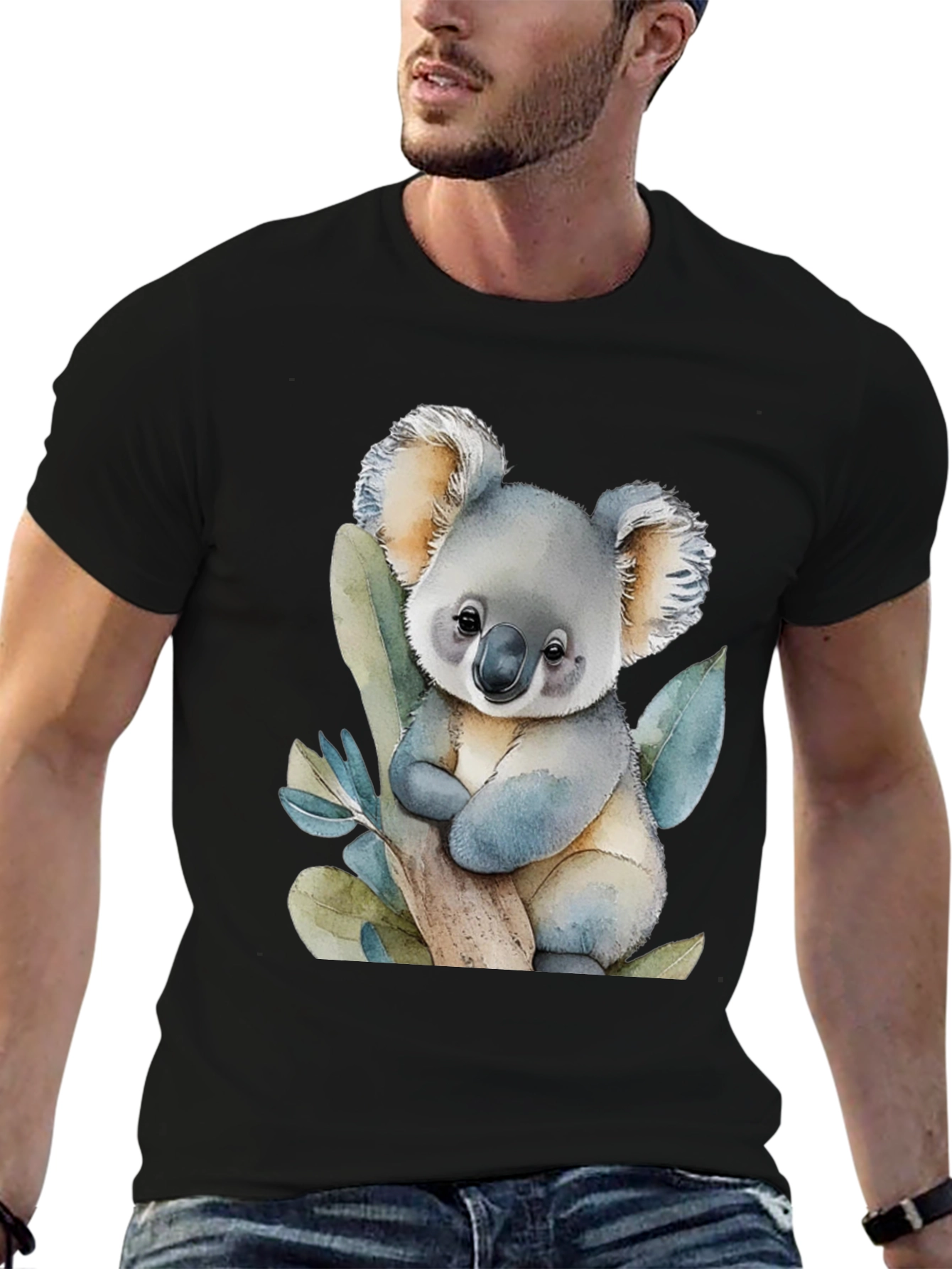 Black Cute Koala Bear Graphic T-Shirt view 6