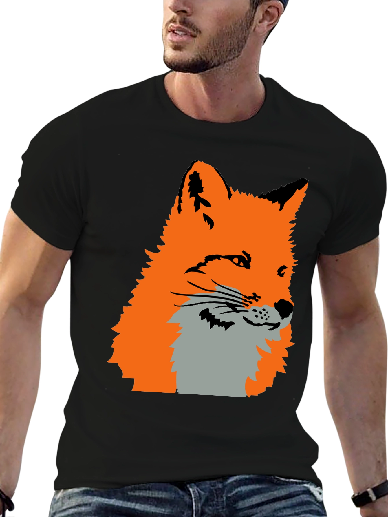 Black Fox Graphic Print T-Shirt - Black view 6
