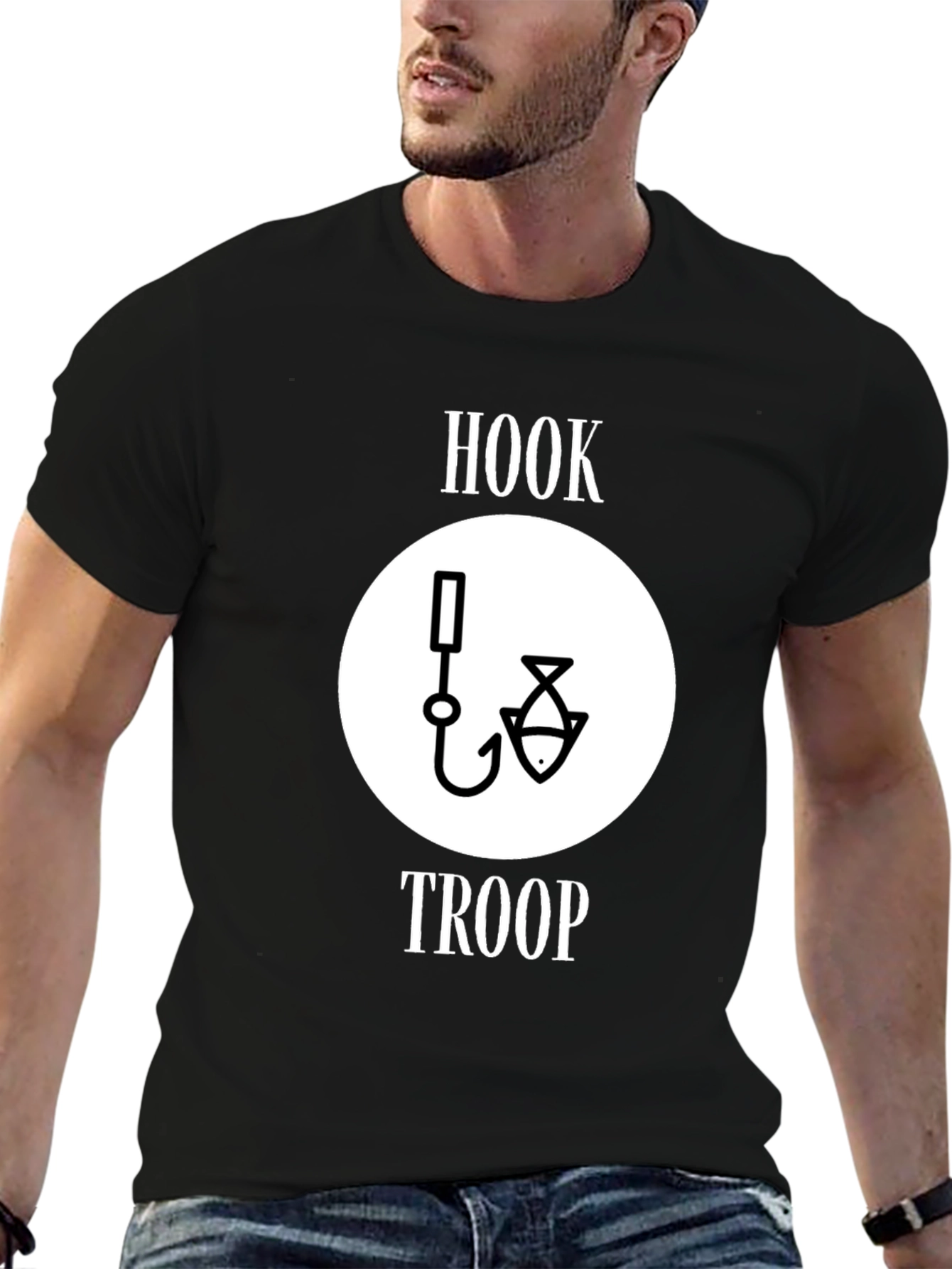 Black Hook Troop T-Shirt Fishing Graphic Tee - Black Cotton Blend view 6