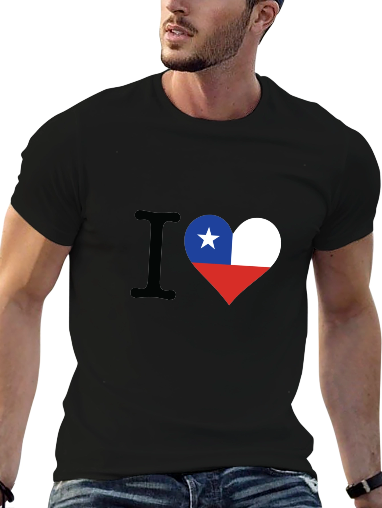 I Love Chile Heart Flag Black T-Shirt - 6
