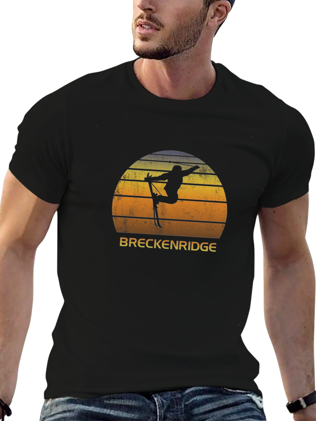 Black Breckenridge Ski T-Shirt Retro Sunset Black Tee view 6