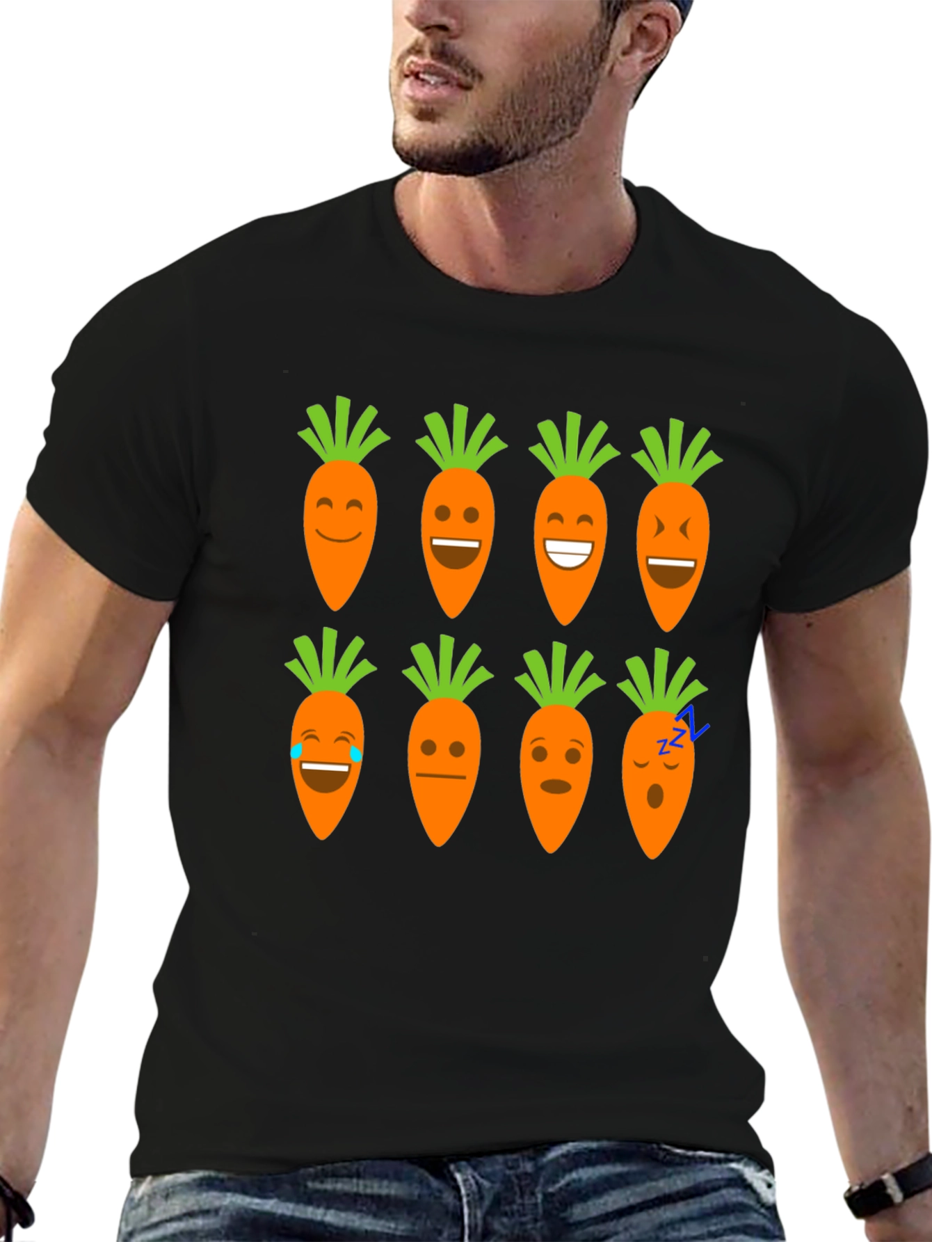 Black Funny Carrot Emoji Graphic Black T-Shirt view 6