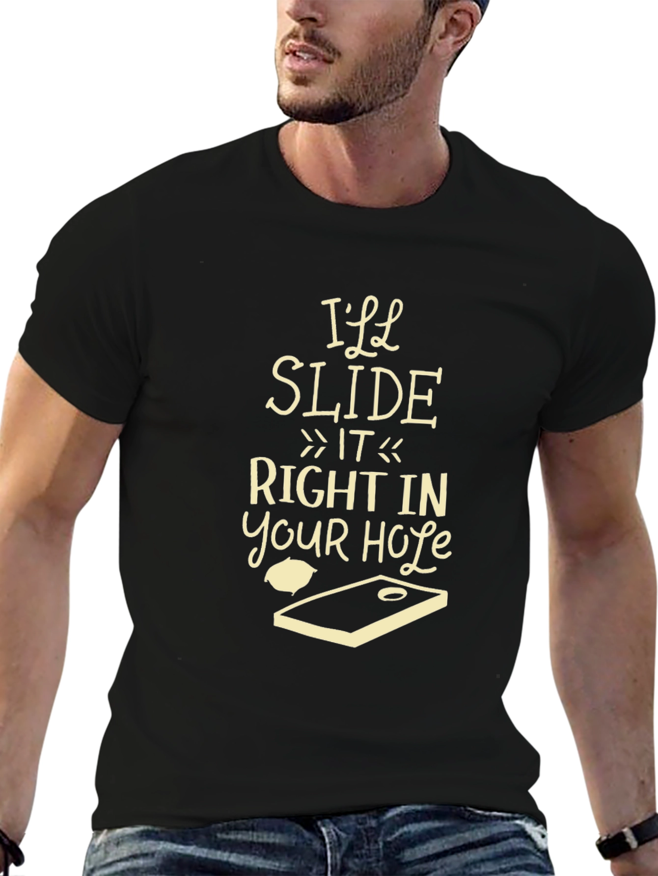 Black I'll Slide Right In Humor Graphic Tee view 6