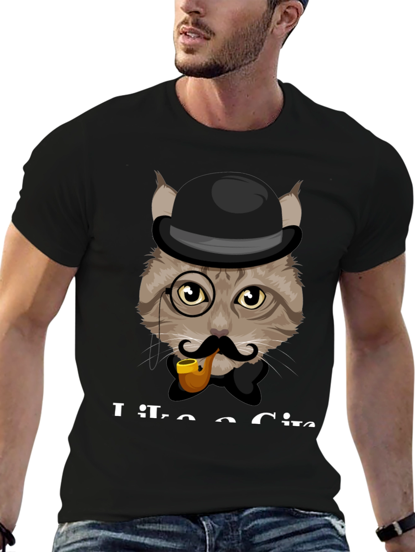 Black Cat Gentleman T-Shirt - Sophisticated Feline Design view 6