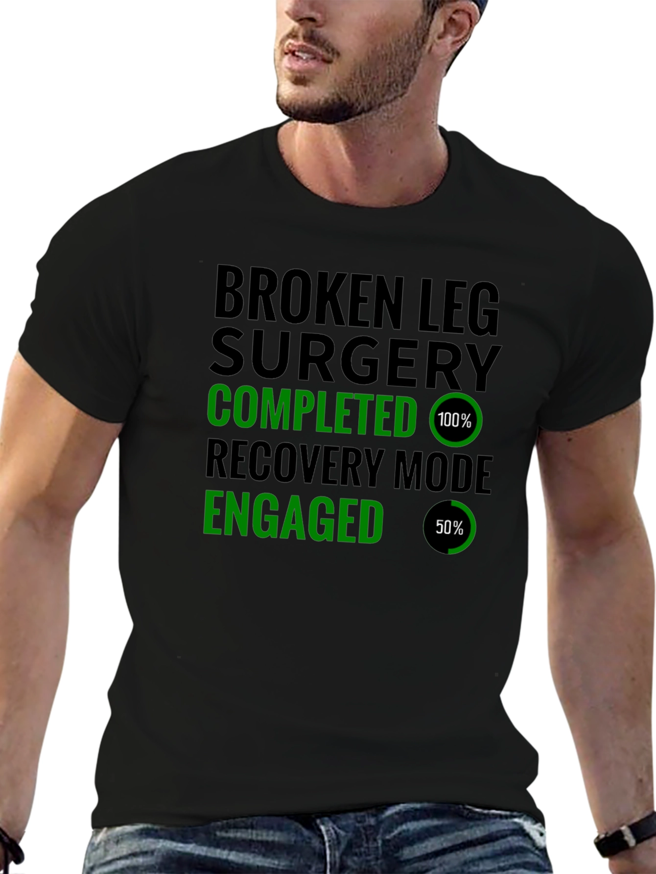 Black Broken Leg Surgery Recovery Mode T-Shirt view 6