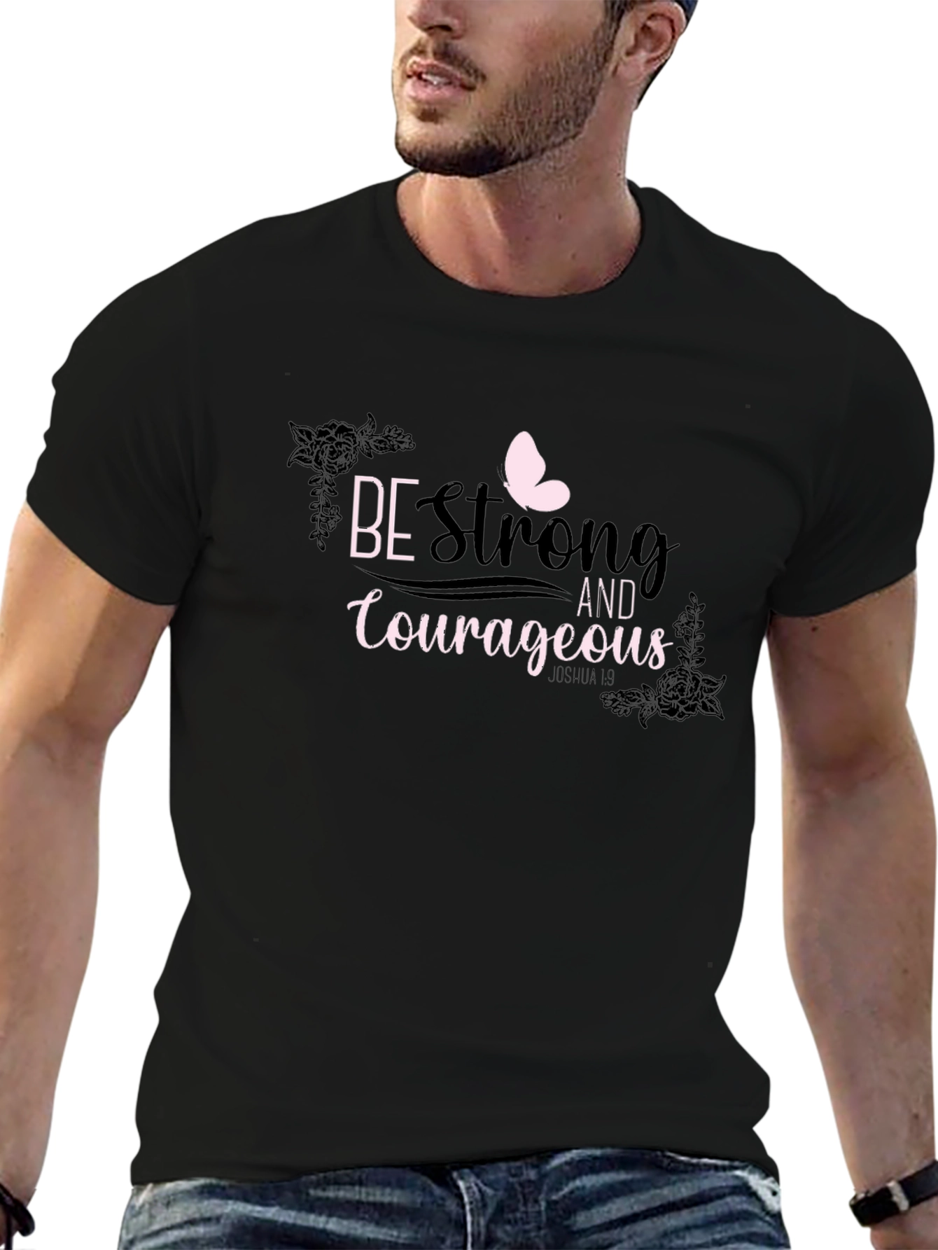 Black Be Strong and Courageous Graphic Tee view 6