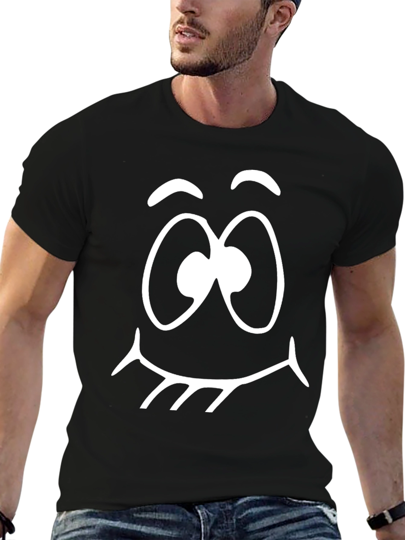 Black Funny Face Graphic Tee - Black Cotton T-Shirt view 6