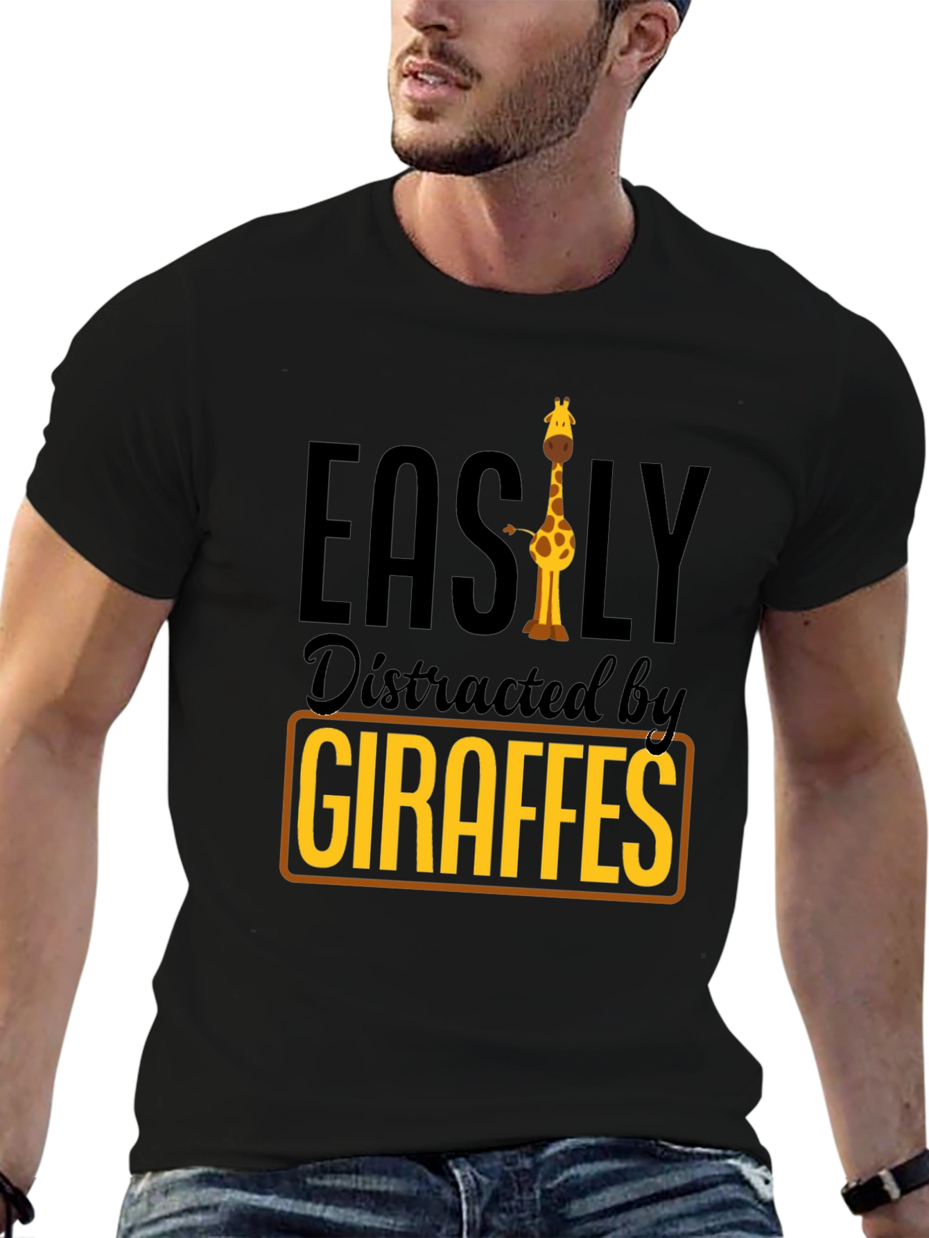 Black Easily Distracted By Giraffes Black T-Shirt view 6