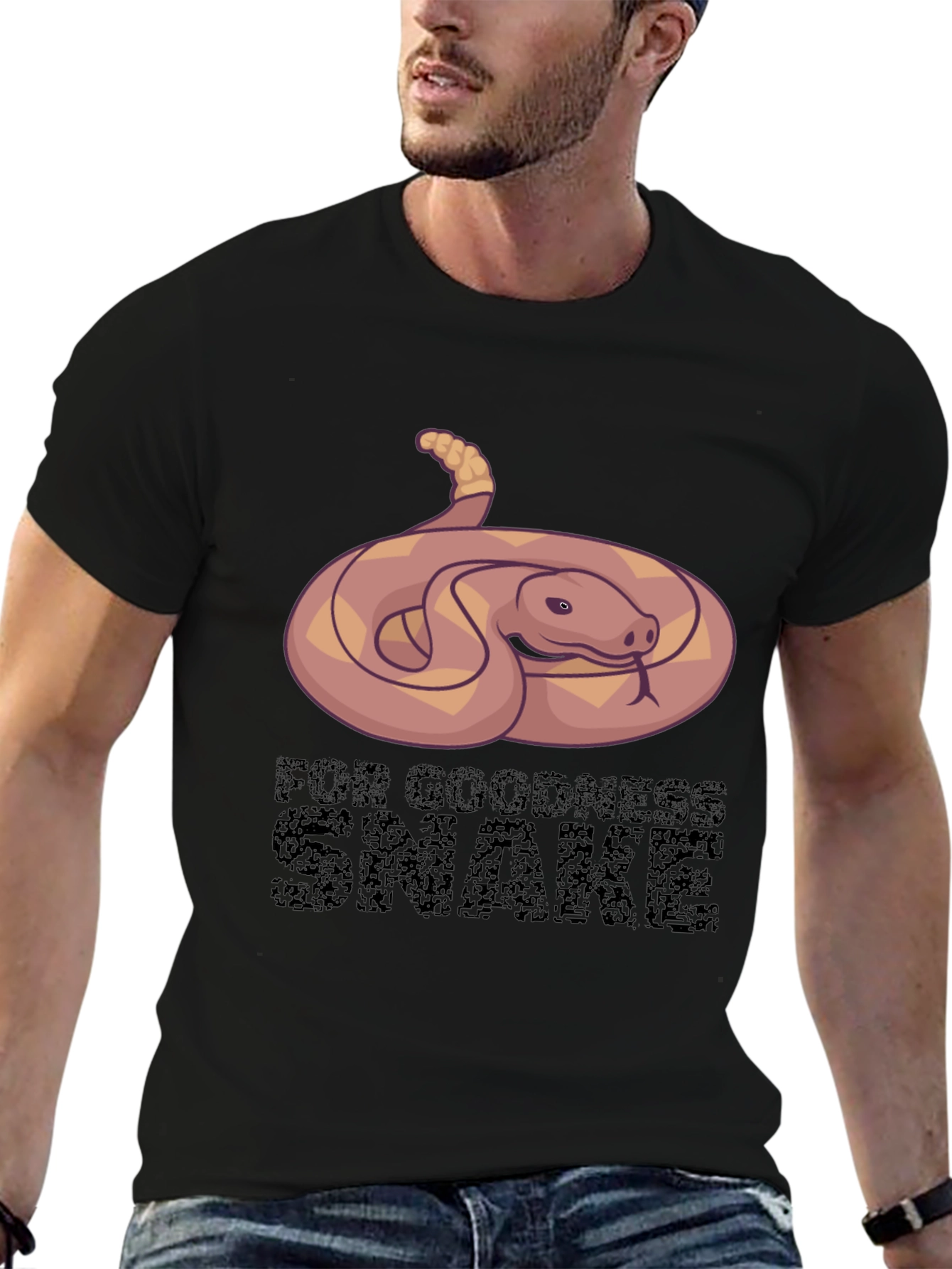Black Funny Snake Graphic Tee - For Goodness Snake T-Shirt view 6