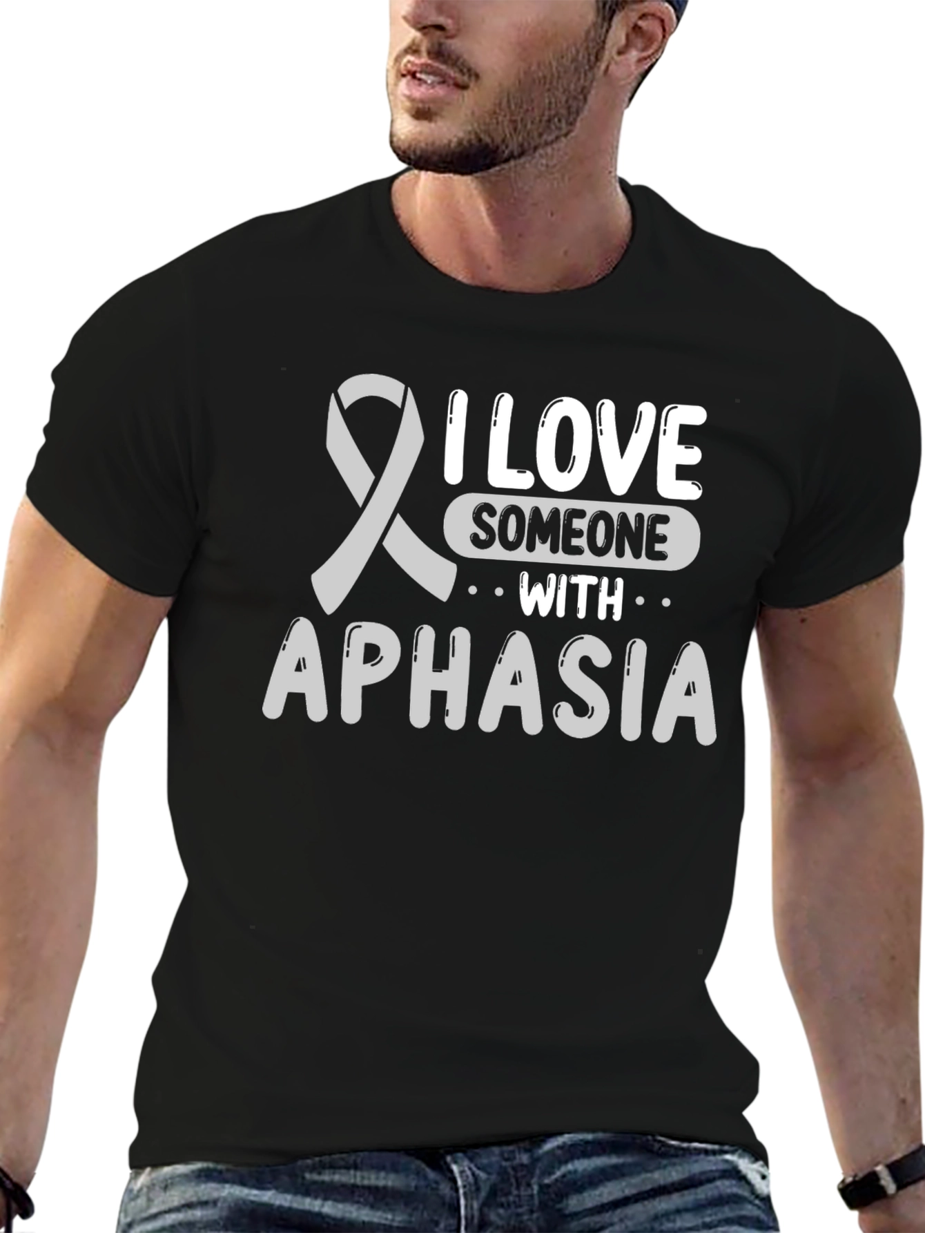 Black Aphasia Awareness T-Shirt - I Love Someone With view 6