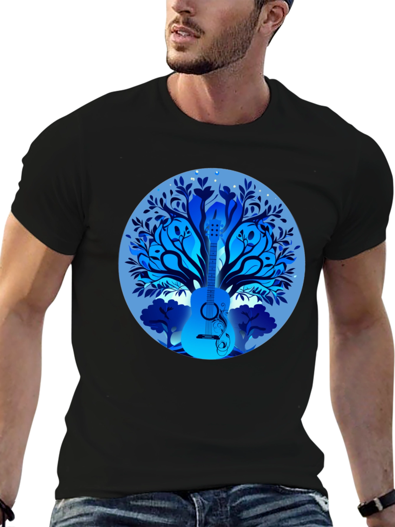 Black Guitar Tree T-Shirt - Music Lover Tee view 6