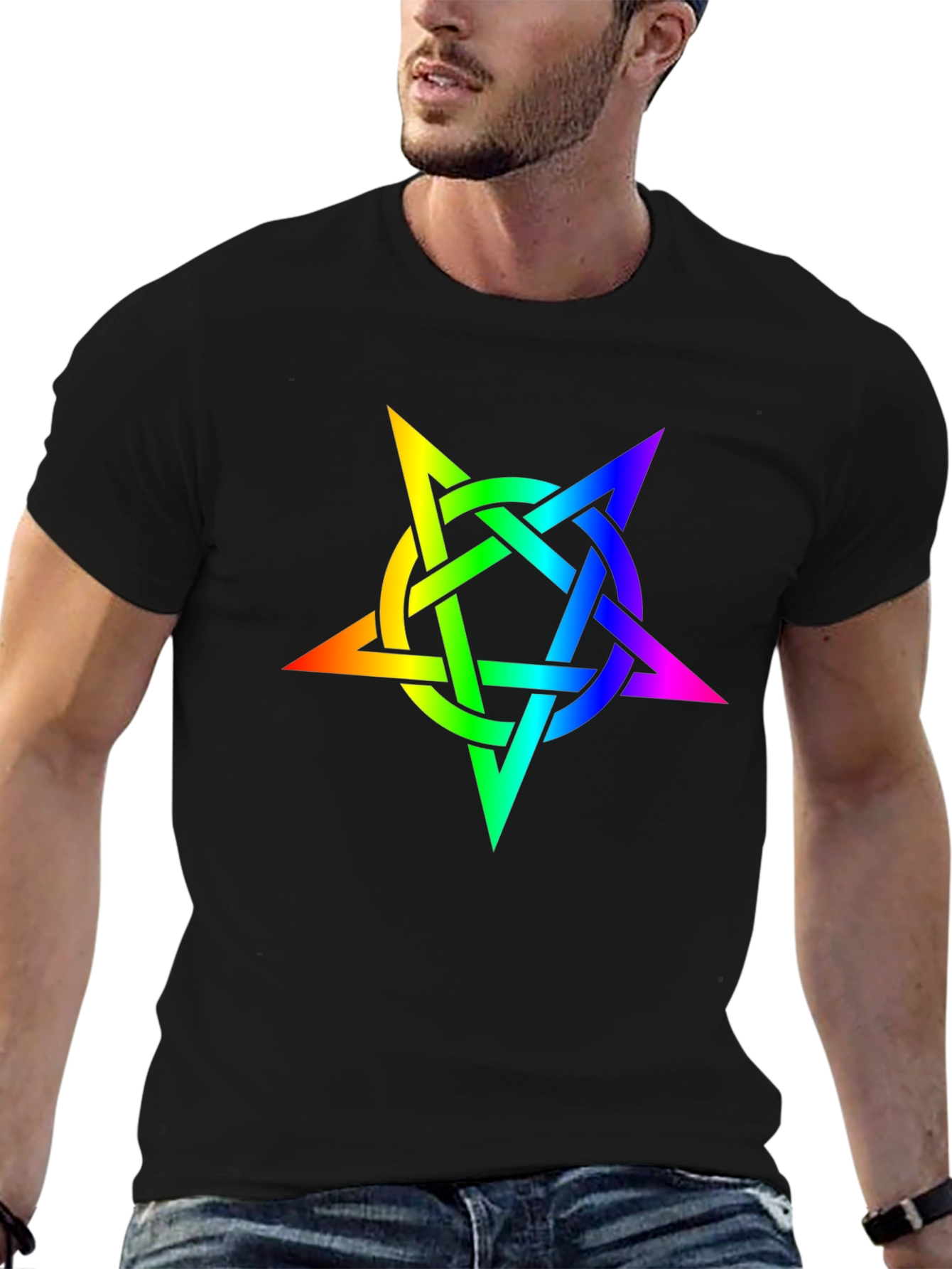 Black Rainbow Pentagram Black T-Shirt view 6