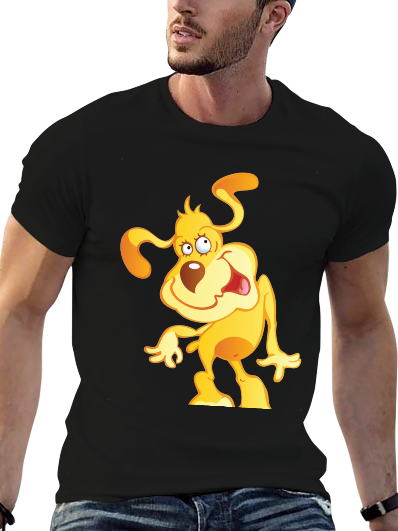 Black Cartoon Dog Graphic Tee - Black Cotton Comfort view 6