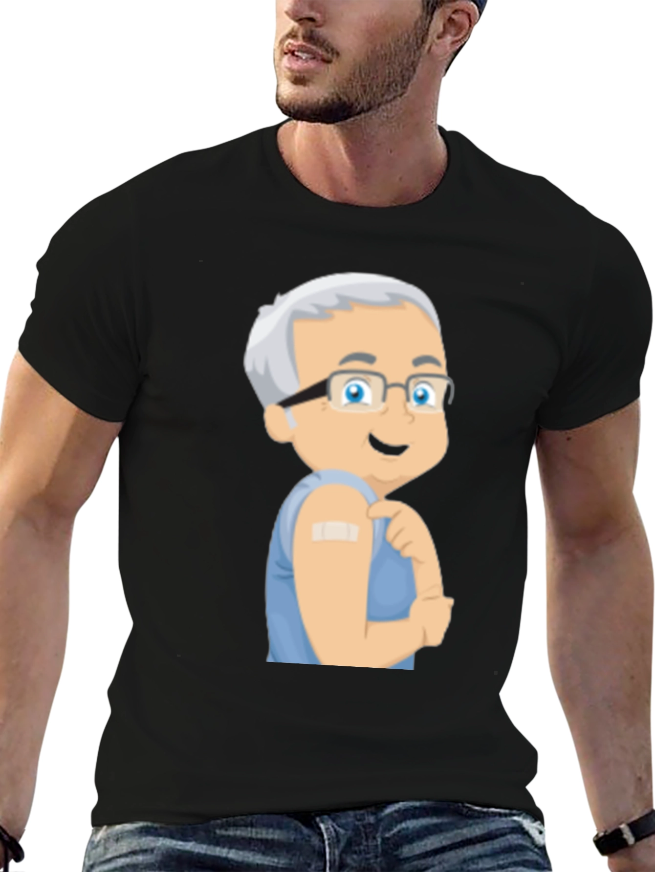 Black Vaccinated Cartoon Graphic T-Shirt view 6