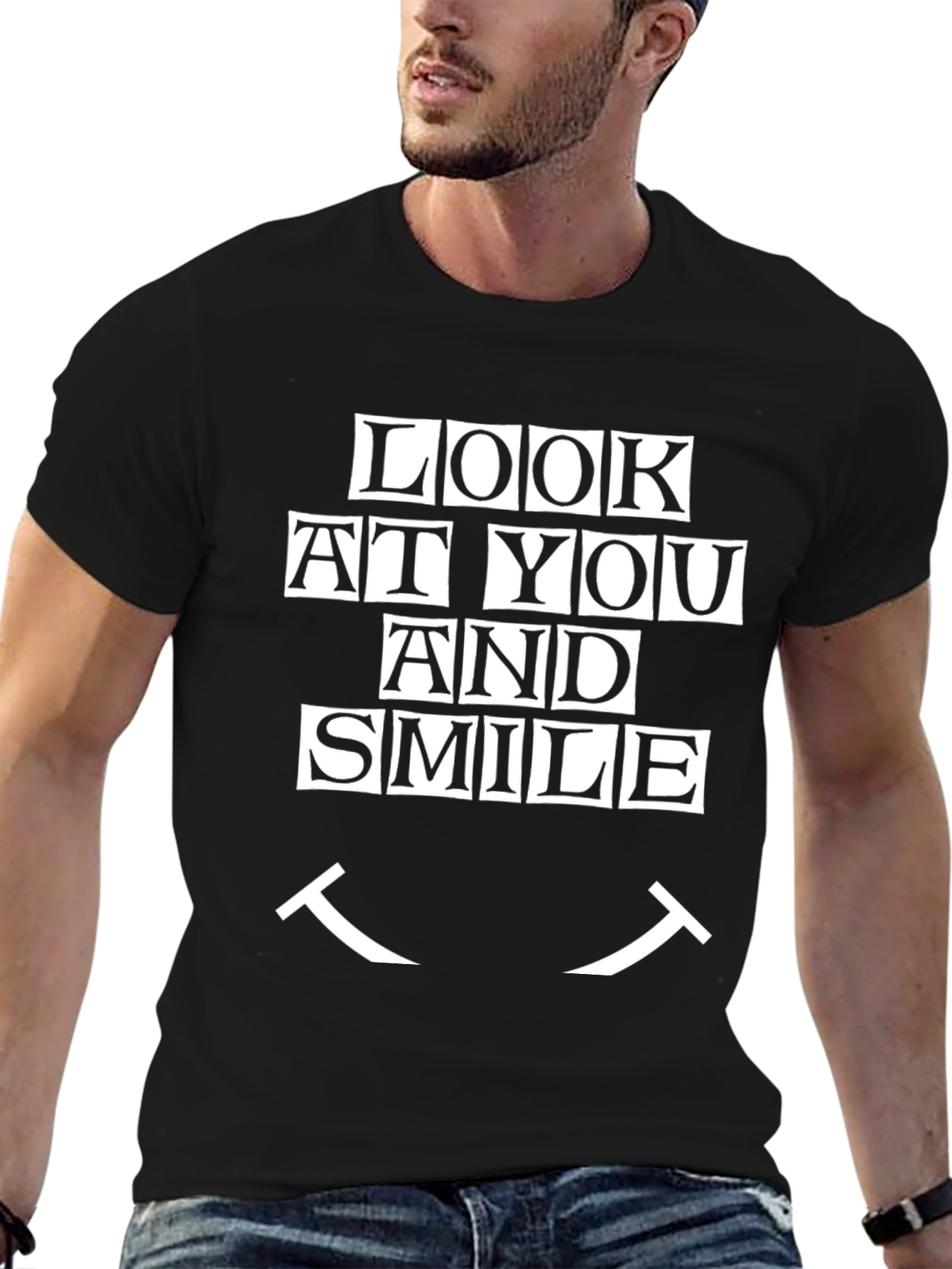 Black Look At You And Smile Graphic Tee - Men's Black T-Shirt view 6