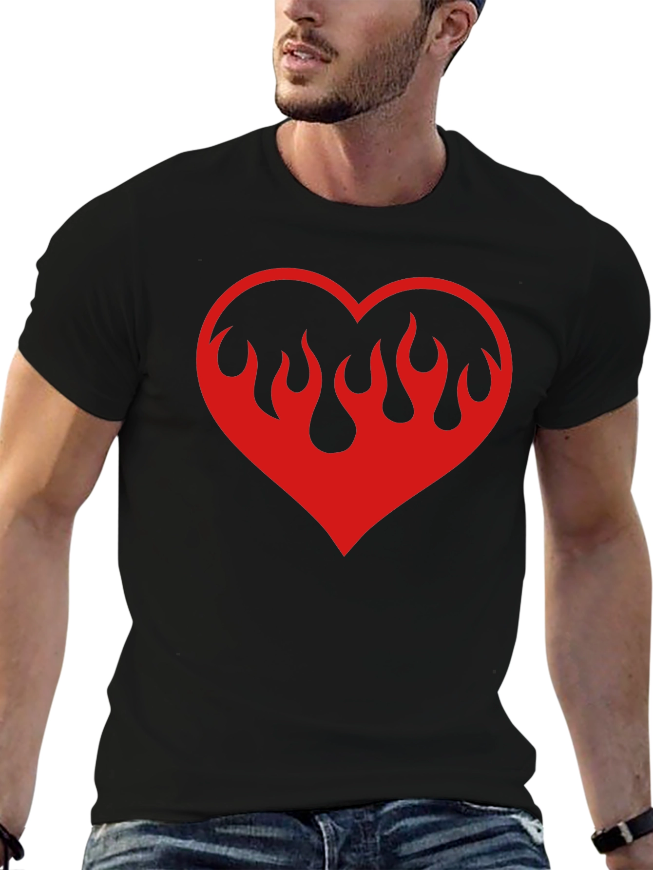 Black Flaming Heart Graphic Tee - Black Cotton Blend view 6