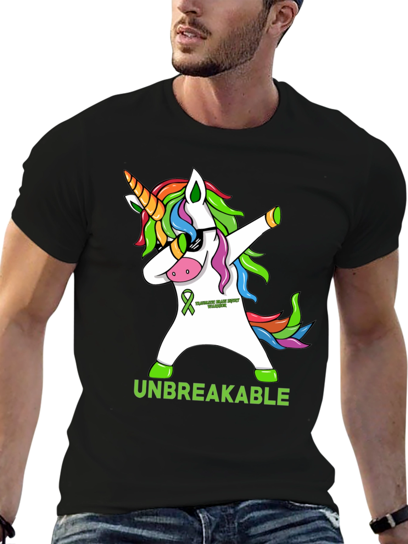 Black Unbreakable Brain Injury Awareness T-Shirt view 6