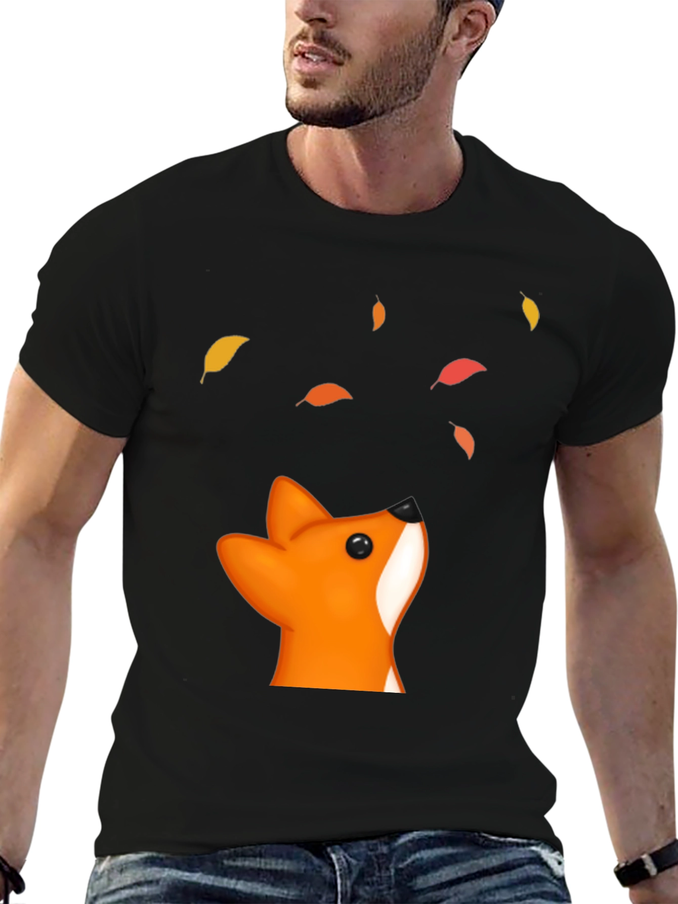 Black Fox & Falling Leaves Graphic T-Shirt - Black view 6
