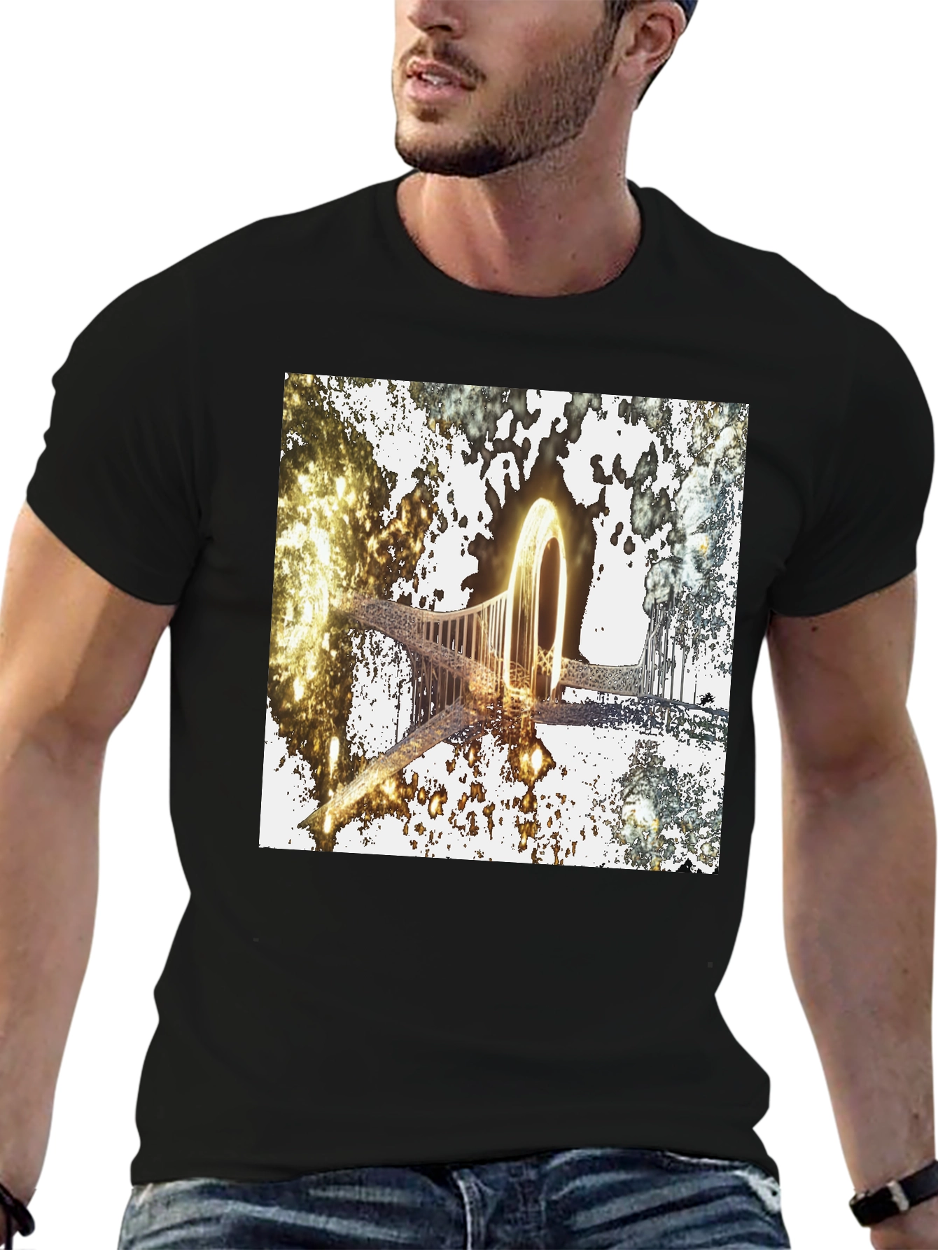 Black Abstract Glowing Portal Graphic Tee - Modern Streetwear view 6