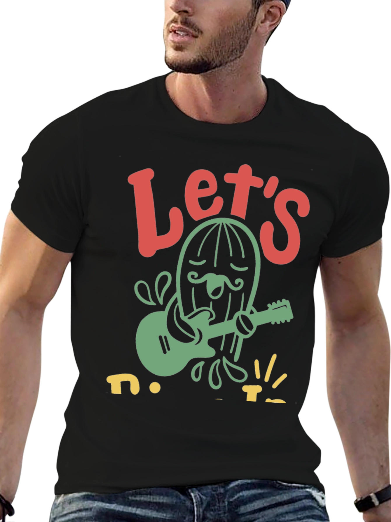 Black Let's Rock! Cactus Musician Graphic Tee view 6