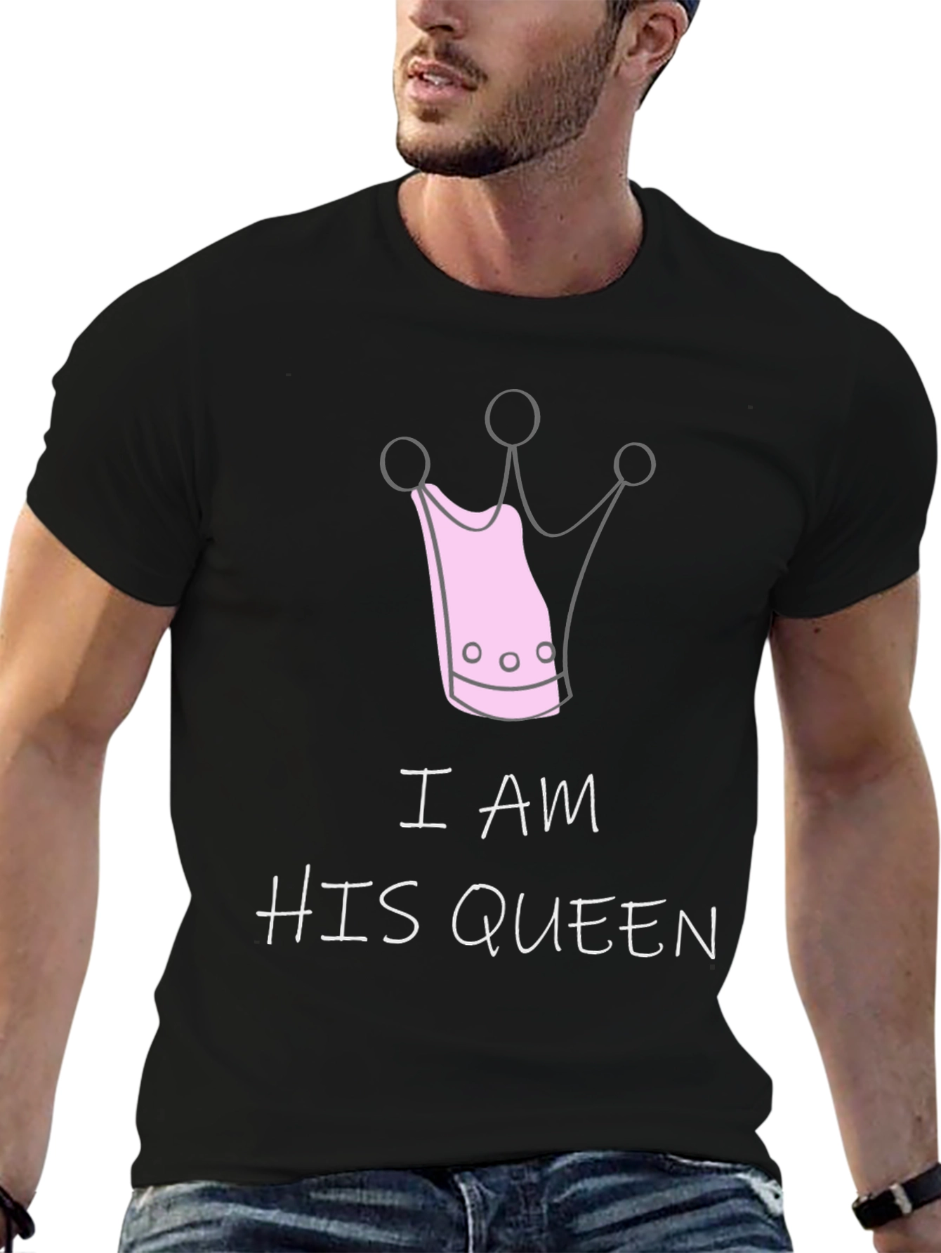 Black I Am His Queen Graphic T-Shirt - Cute Couples Tee view 6