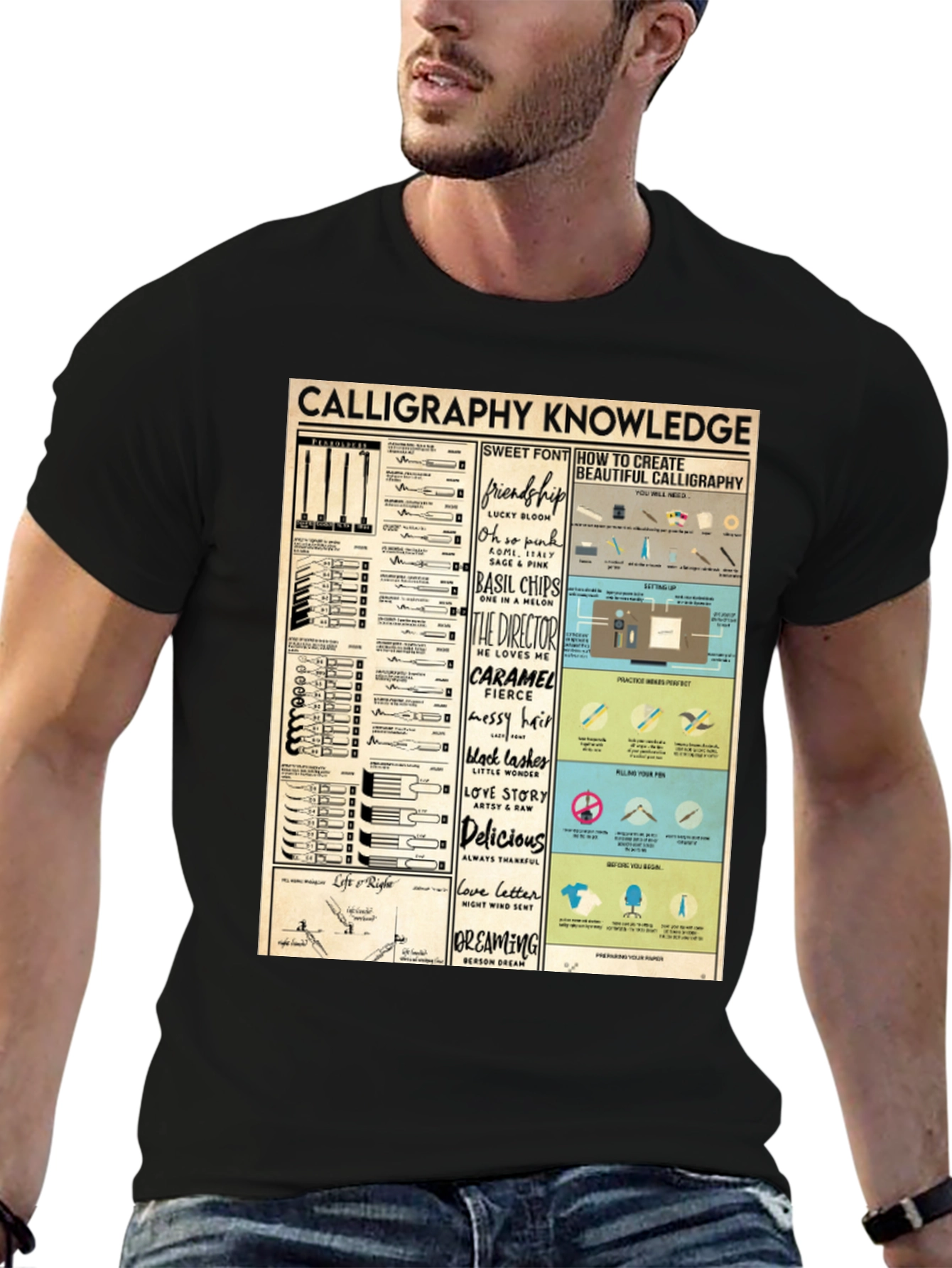 Black Calligraphy Knowledge Graphic T-Shirt view 6