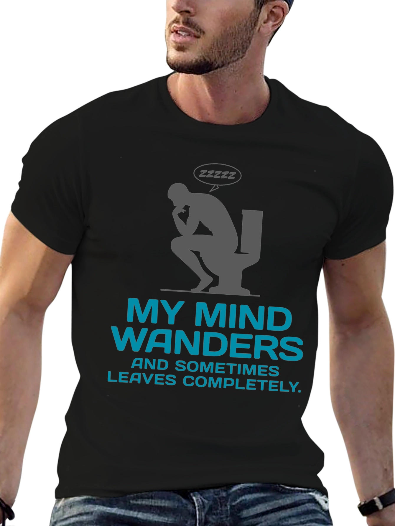 Black My Mind Wanders Funny Graphic Tee view 6