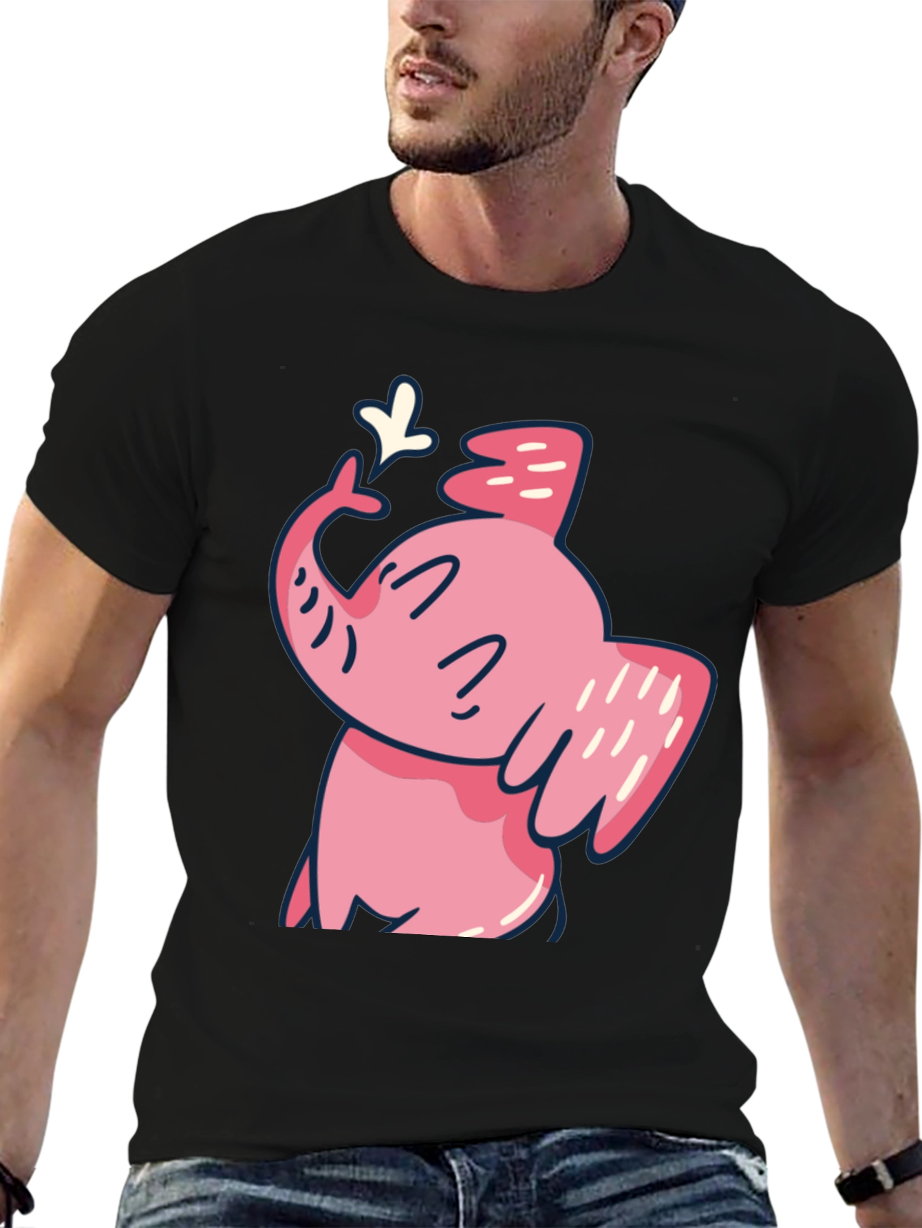 Black Cute Pink Elephant Graphic T-Shirt view 6