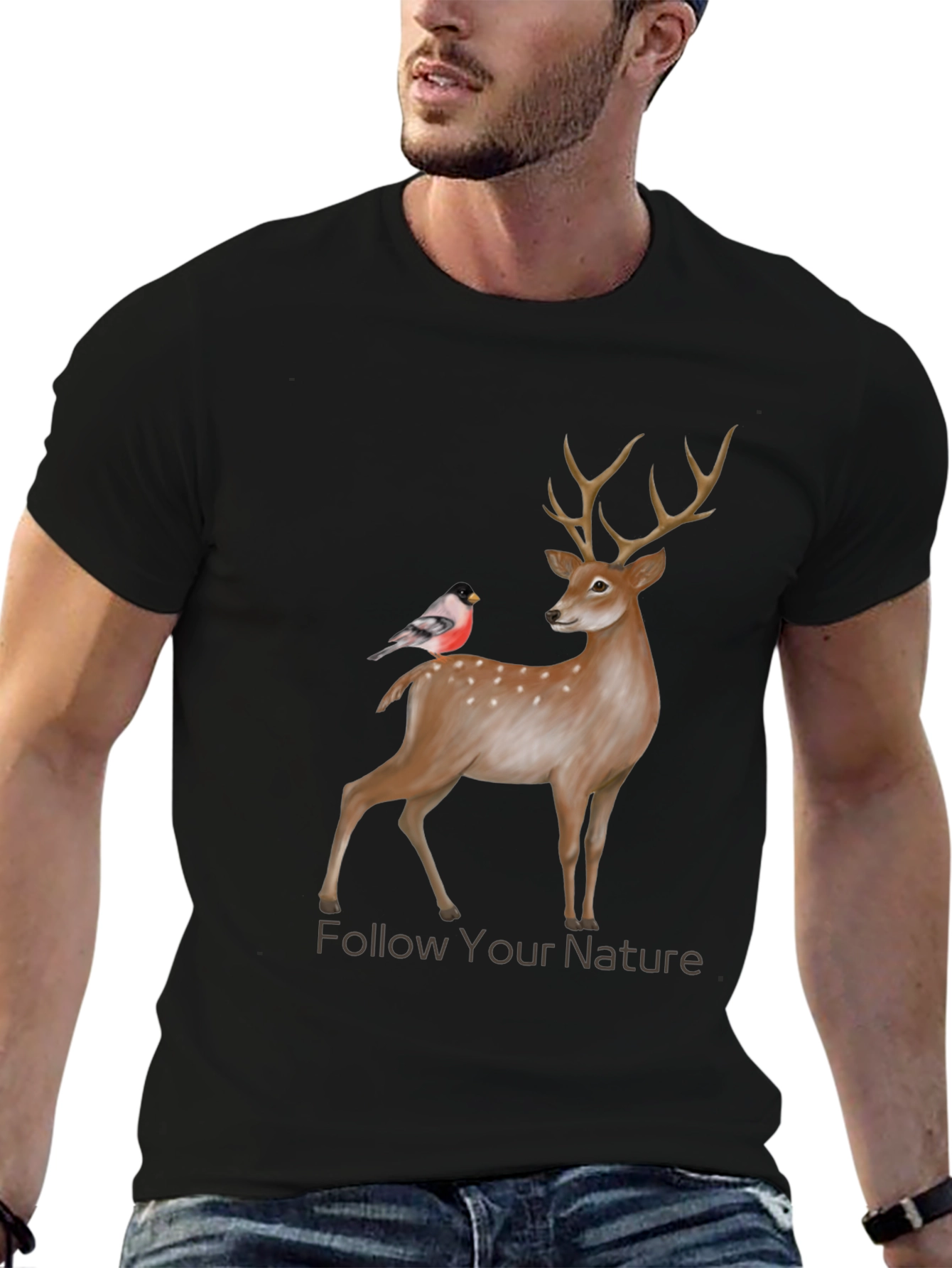 Black Nature Deer & Bird Graphic Tee view 6