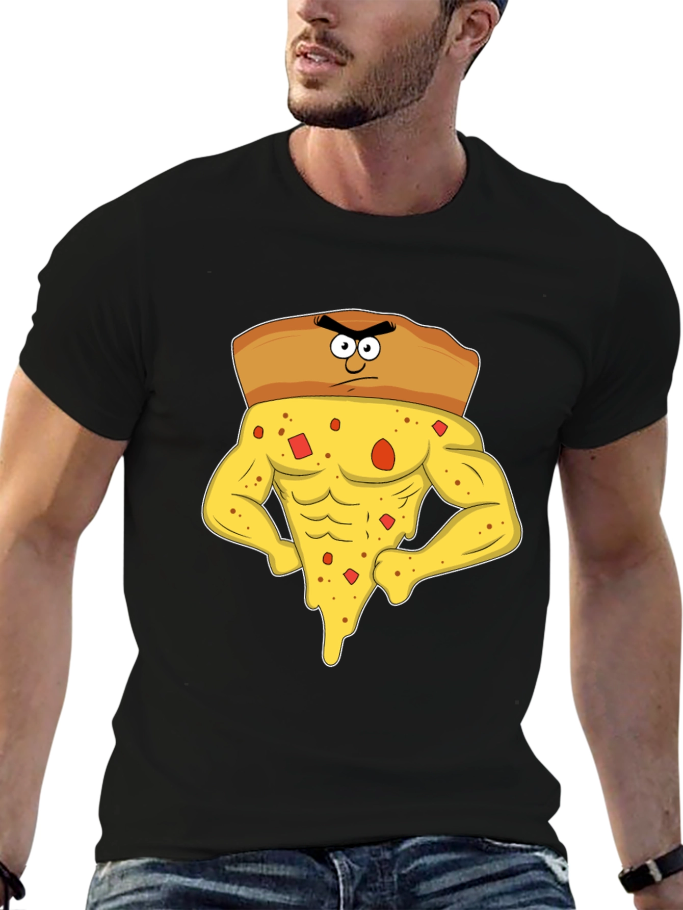 Black Muscle Slice T-Shirt - Funny Cartoon Graphic Tee view 6