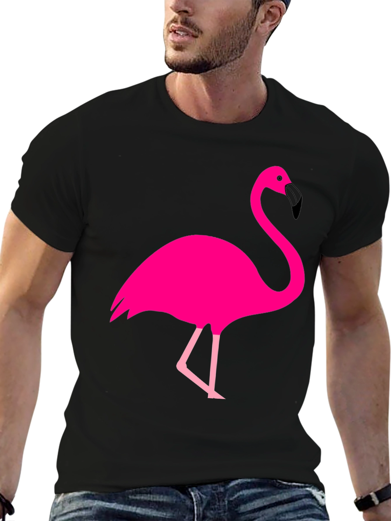 Black Fun Flamingo Graphic Tee - Black Cotton T-Shirt view 6
