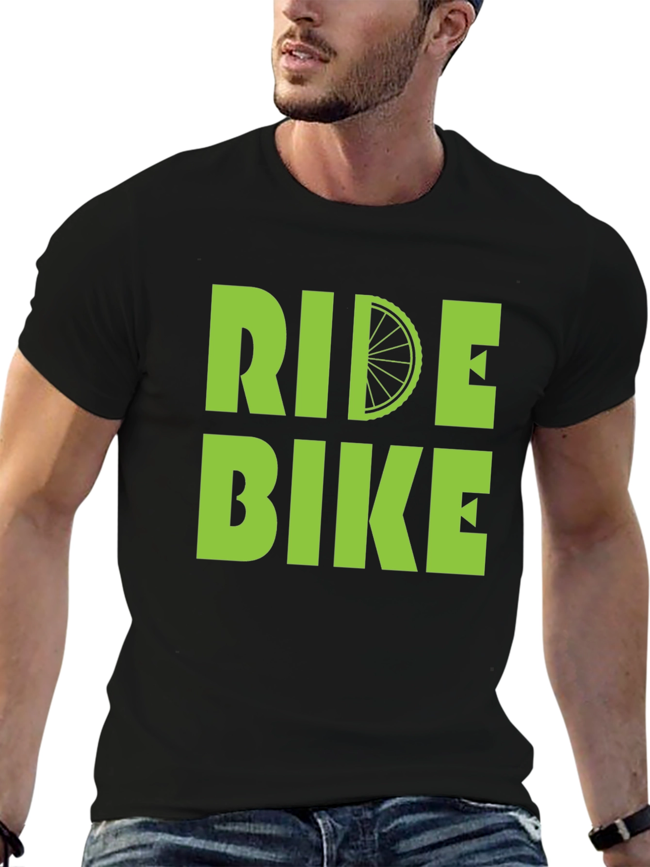 Black Ride Bike T-Shirt - Green Graphic Print view 6
