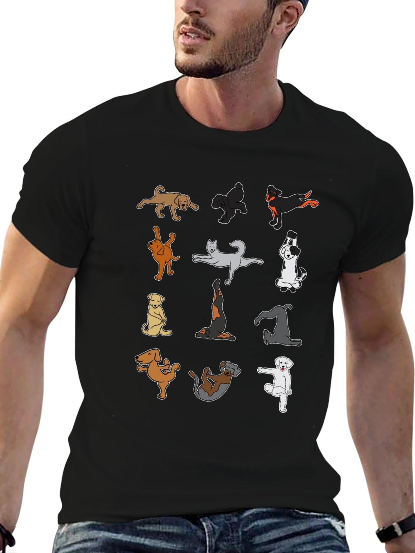 Black Dog Yoga T-Shirt - Cute Canine Poses view 6