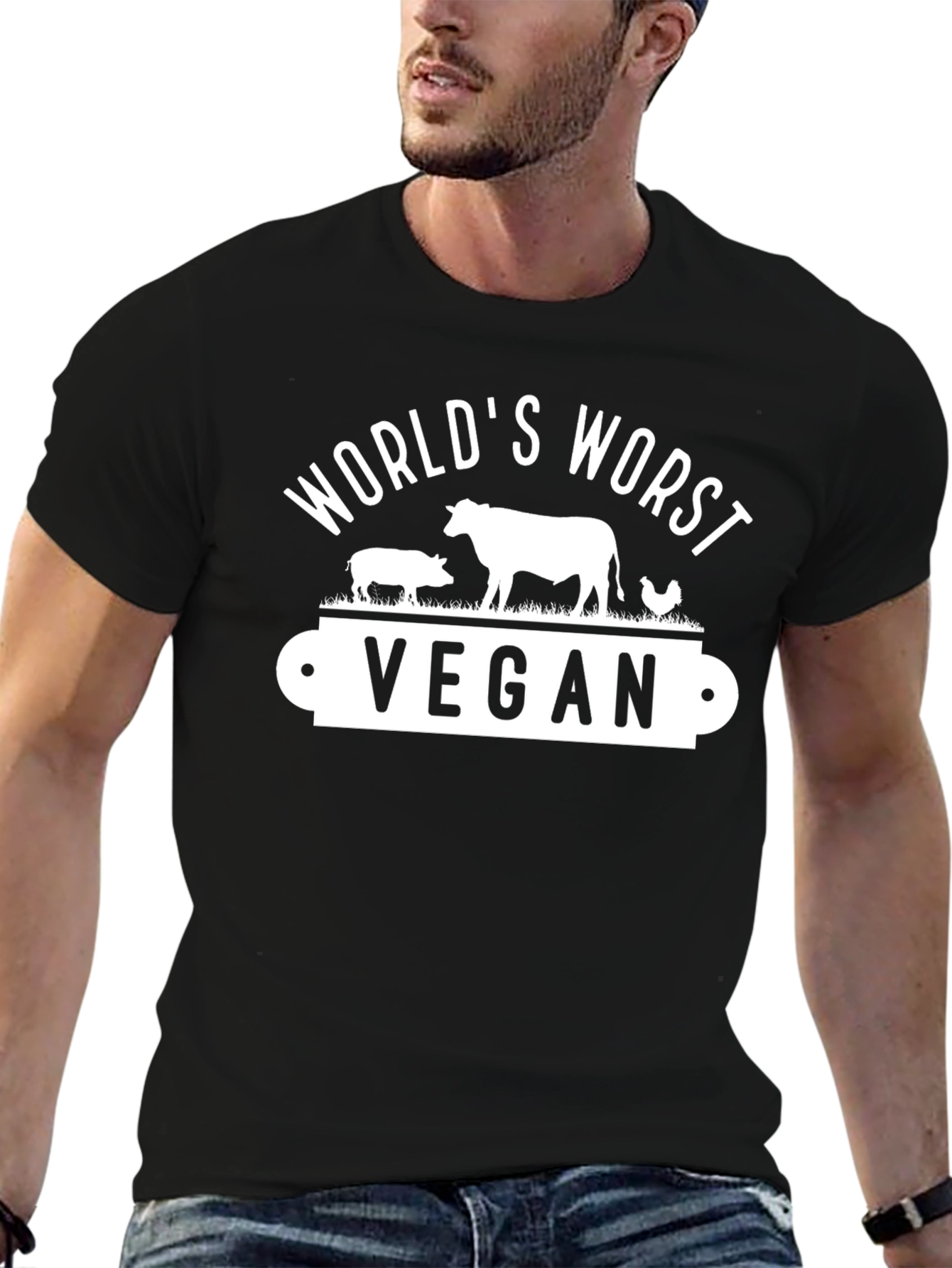 Black World's Worst Vegan Black T-Shirt view 6
