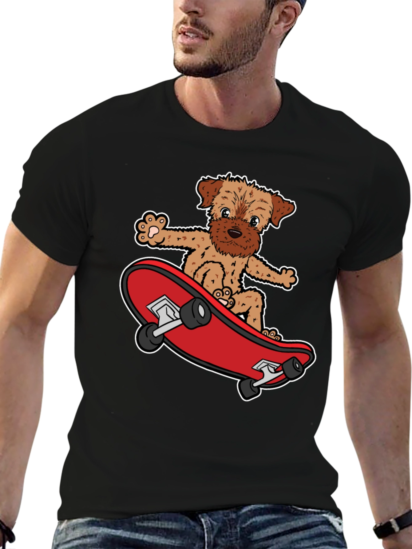 Black Dog Riding Skateboard Black Graphic T-Shirt view 6