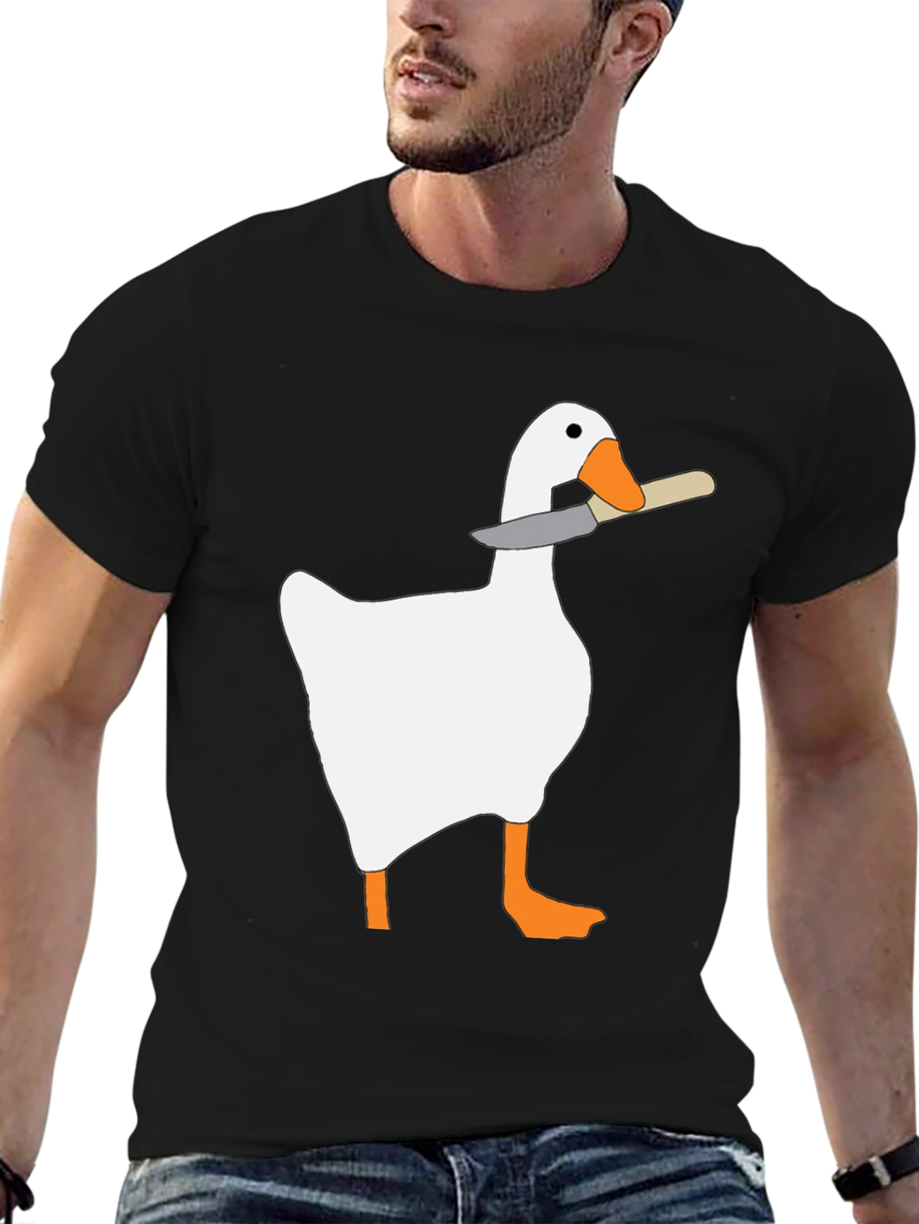 Black Goose With Knife T-Shirt - Funny Graphic Tee view 6