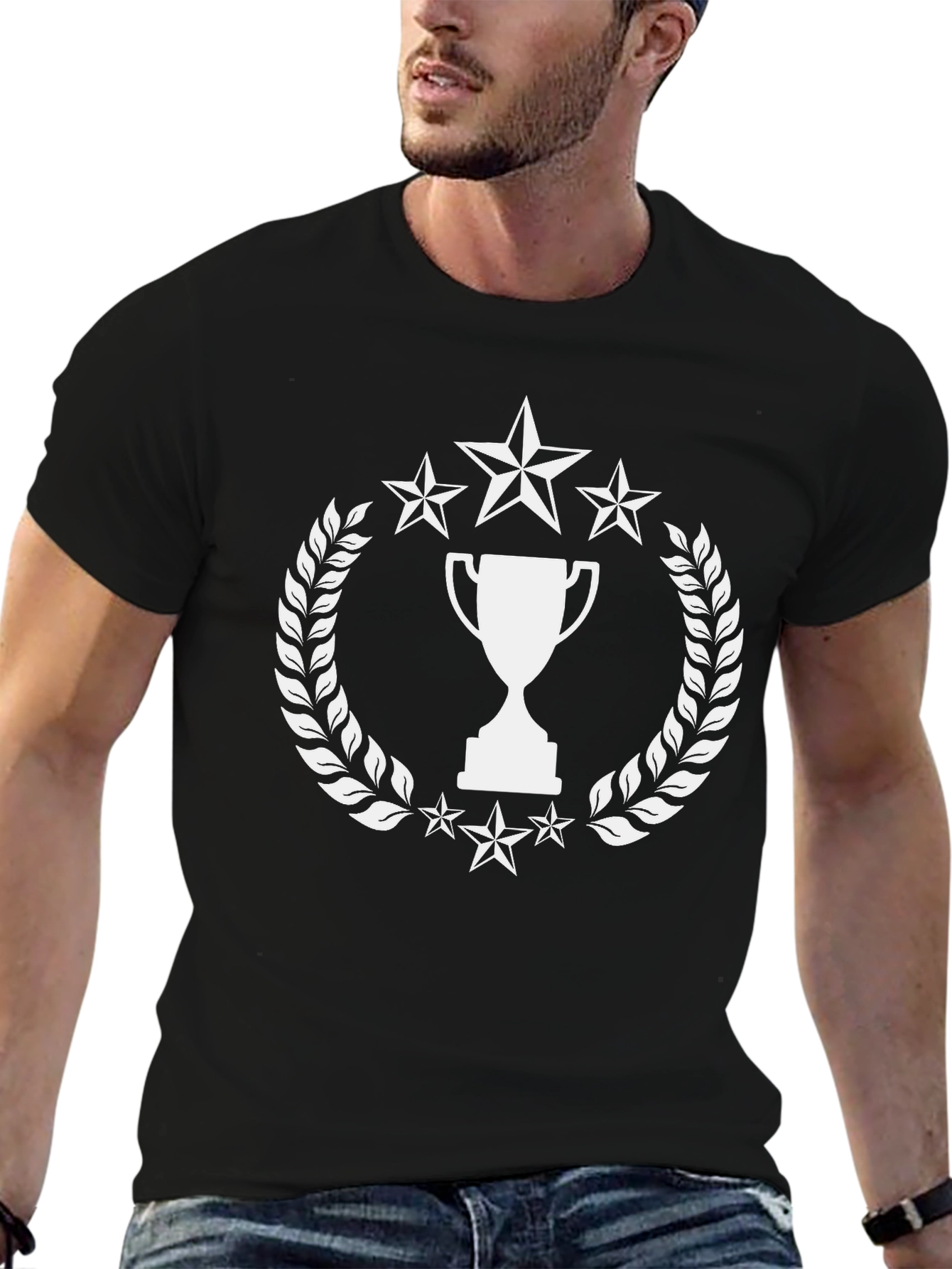 Black Champion Trophy Star Wreath Black T-Shirt view 6